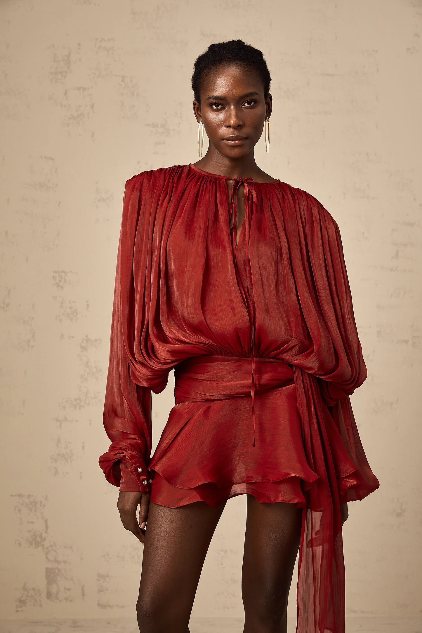 Eugenie Red Fully Pleated Ruffled Mini Dress