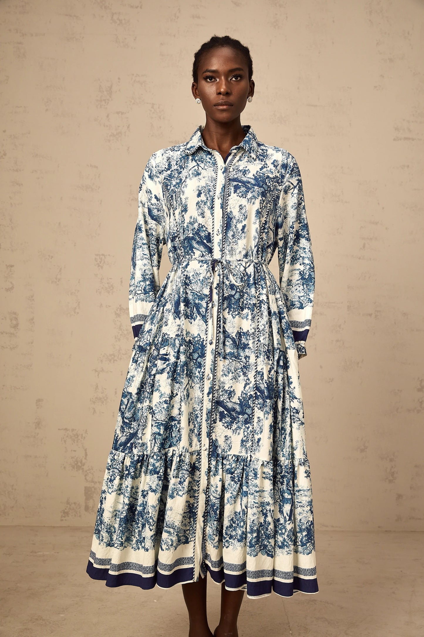 Adelaide Graphic-Print Midi Dress in Blue