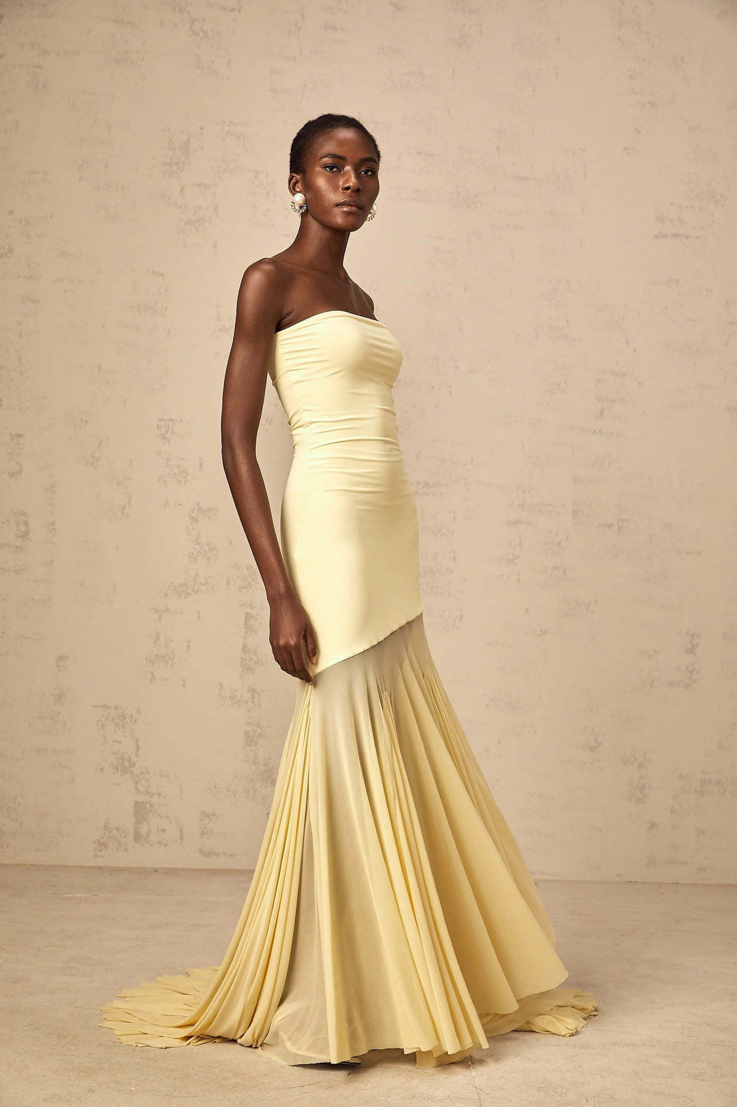 Josiane Yellow Off-Shoulder Sheer Tulle Maxi Dress