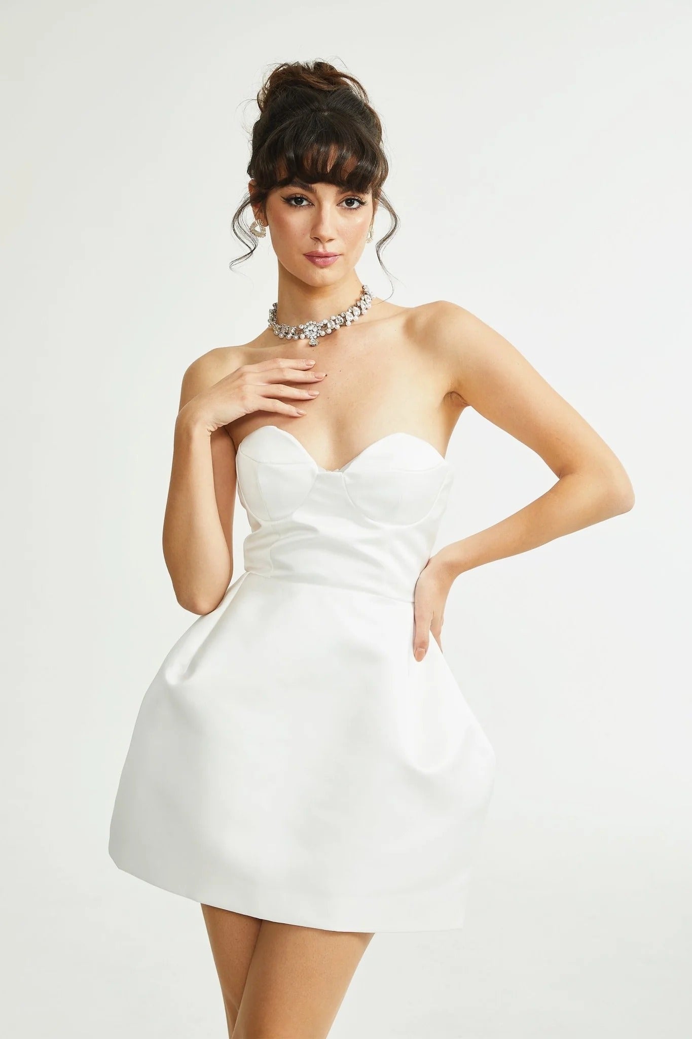 Laure White Bustier Off-Shoulder Mini Dress