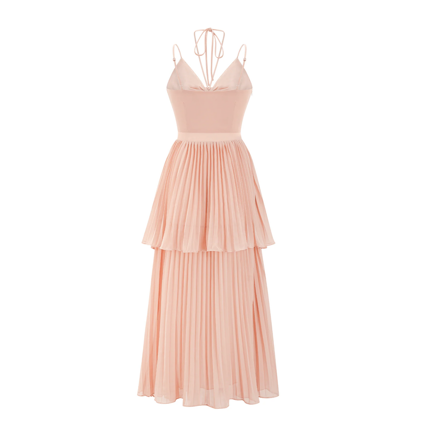 Olympe Pink Pleated Tiered Midi Dress