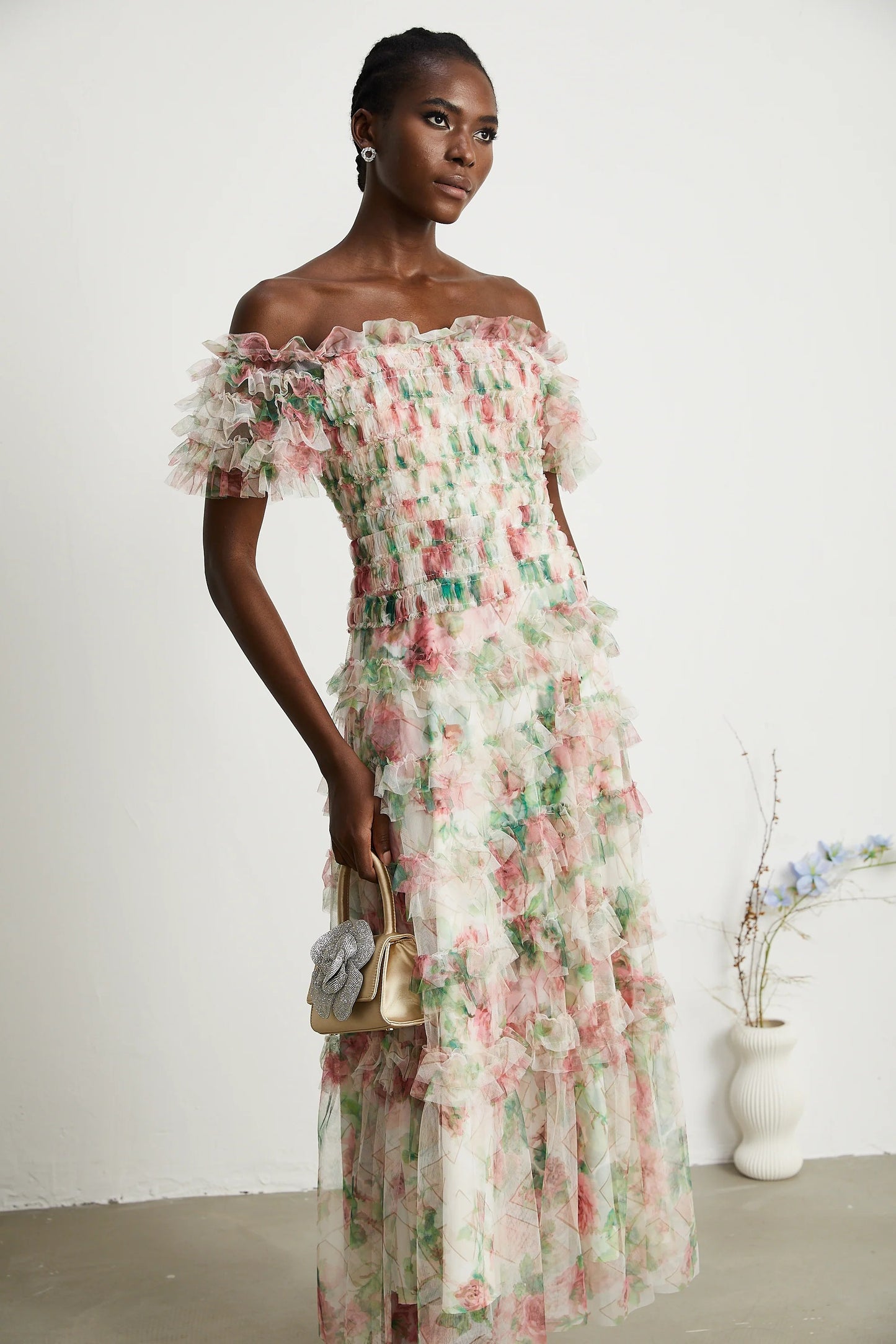 Suzette Floral-Print Tiered Midi Dress