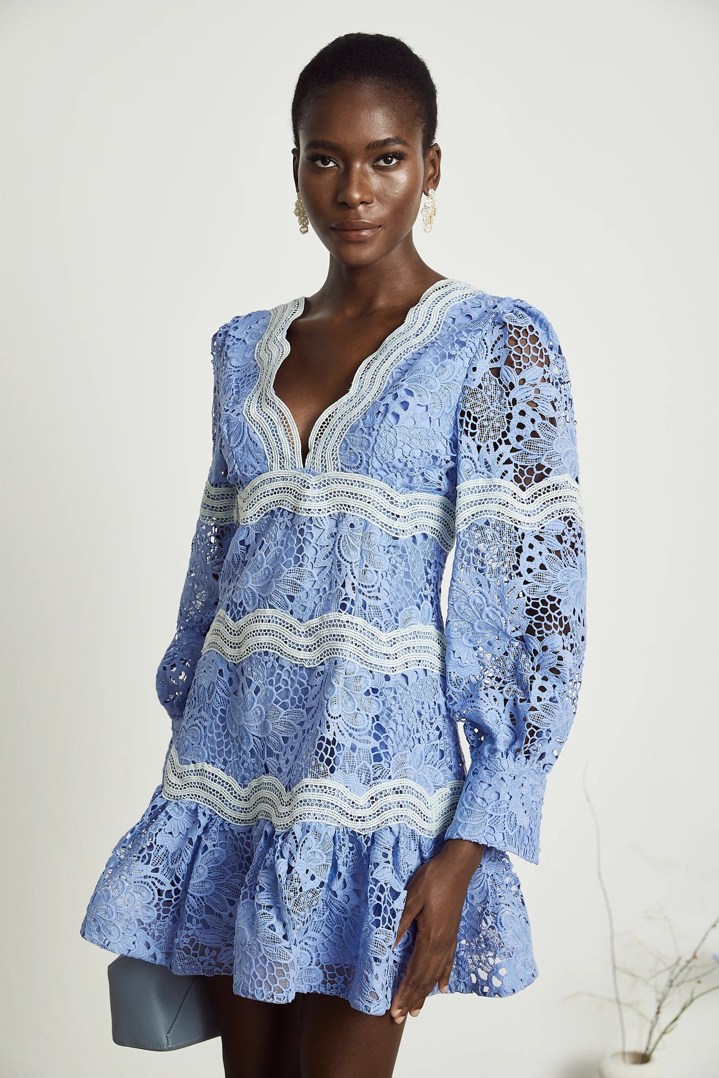 Gaelle V-Neck Floral Embroidered Mini Dress