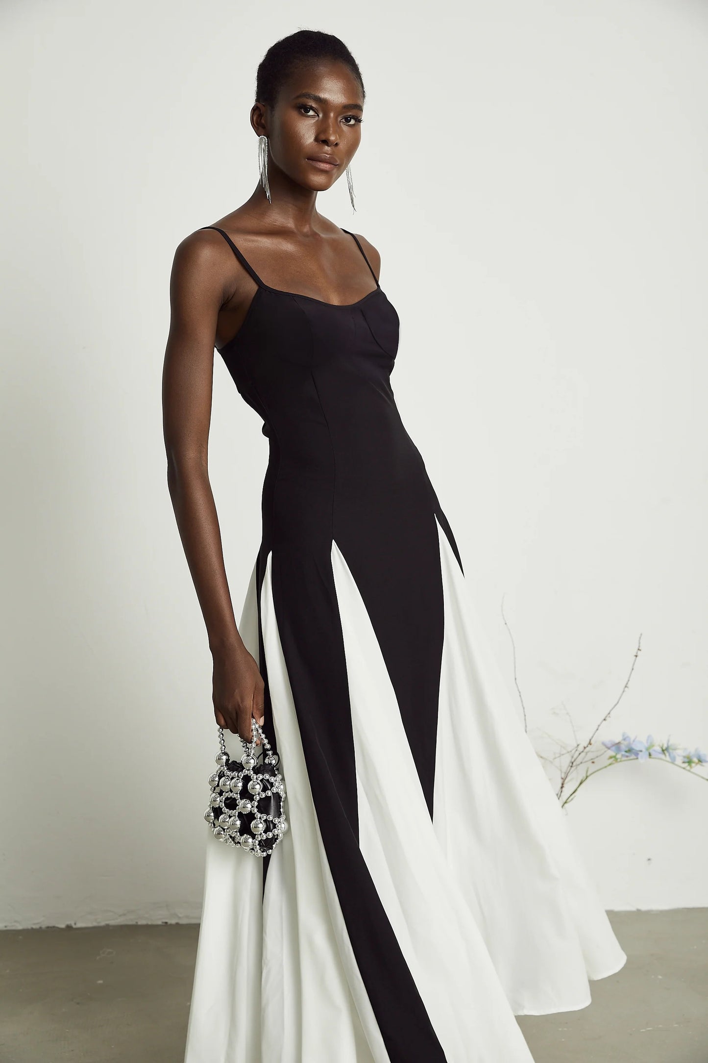 Sofie Contrast-color Pleated Maxi Dress