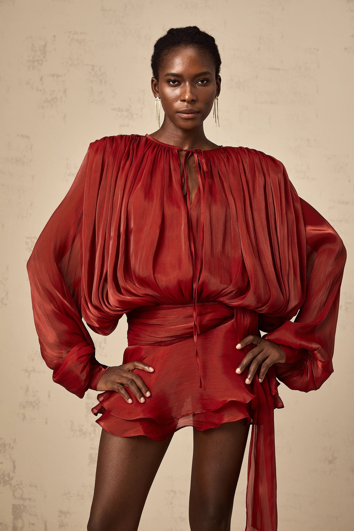 Eugenie Red Fully Pleated Ruffled Mini Dress