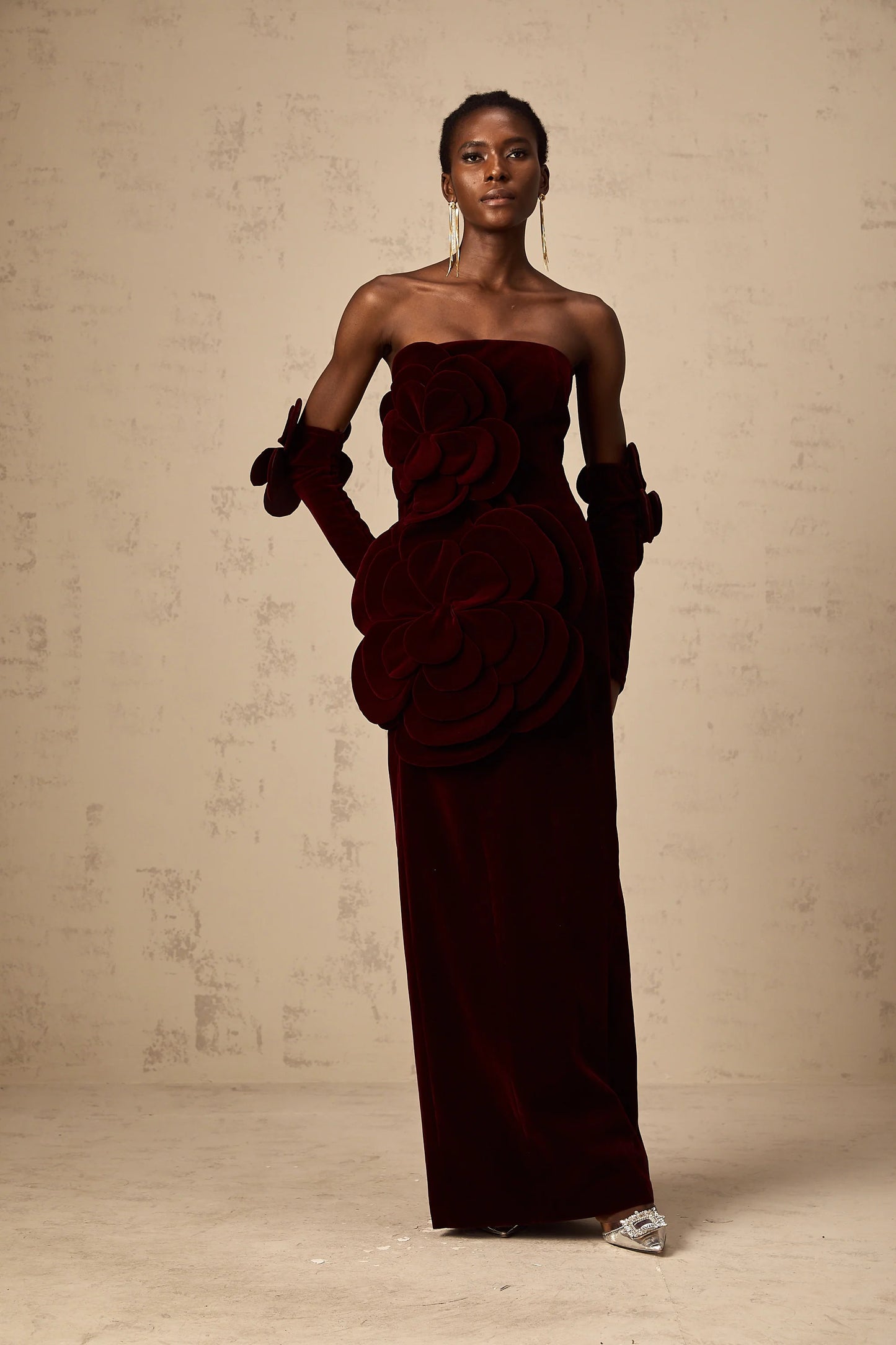 Azura Red Floral Applique Maxi Dress