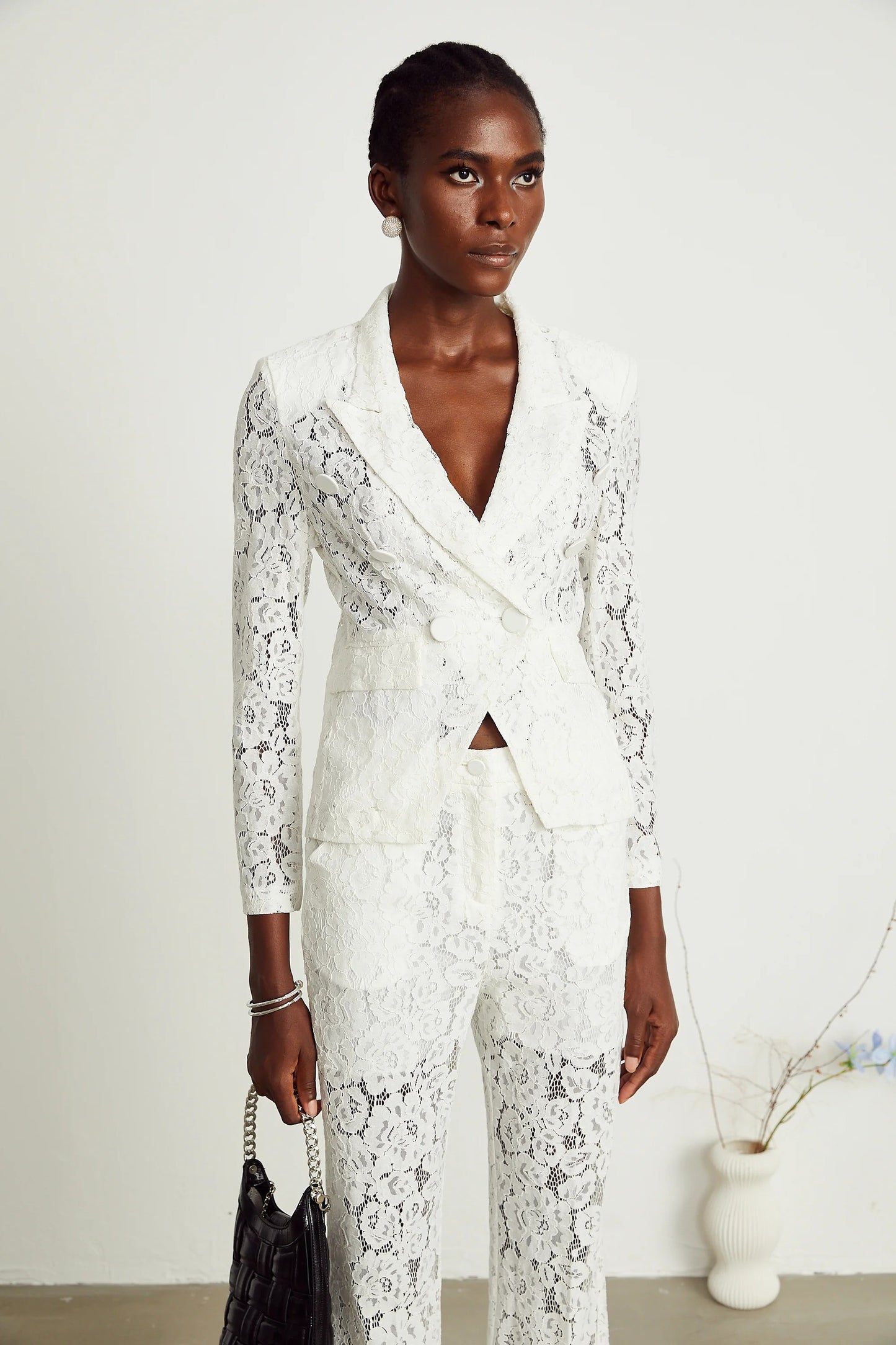 Zoe Sheer Lace Blazer & Trousers Matching Set