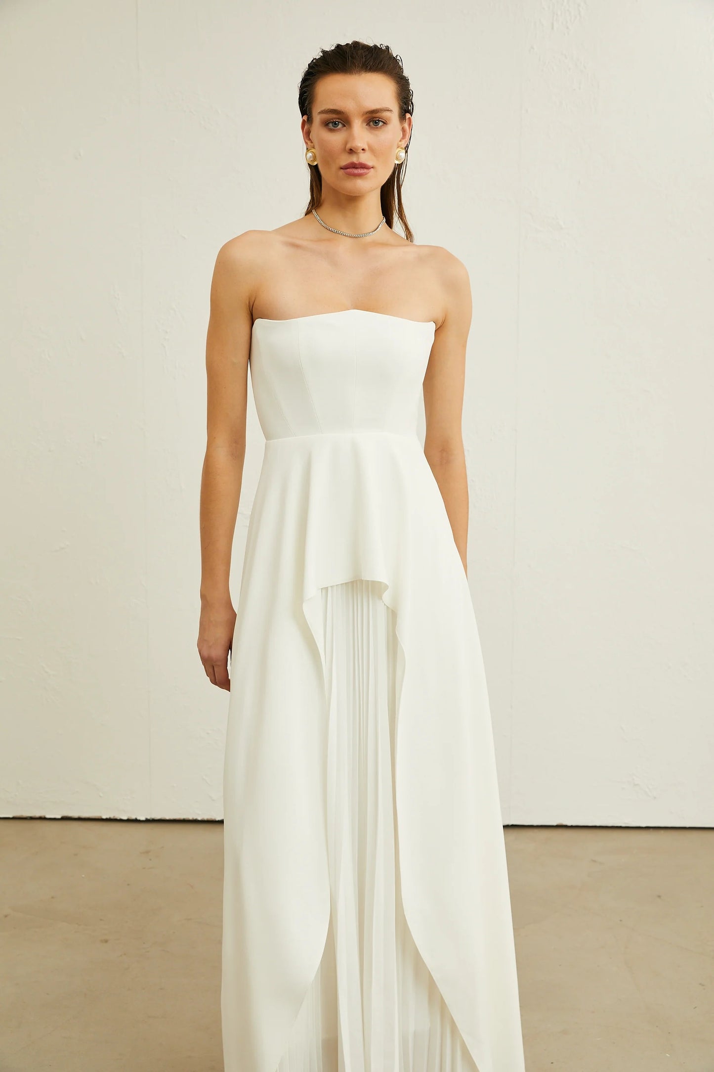 Vanessa White Pleated Off-Shoulder Maxi Dress