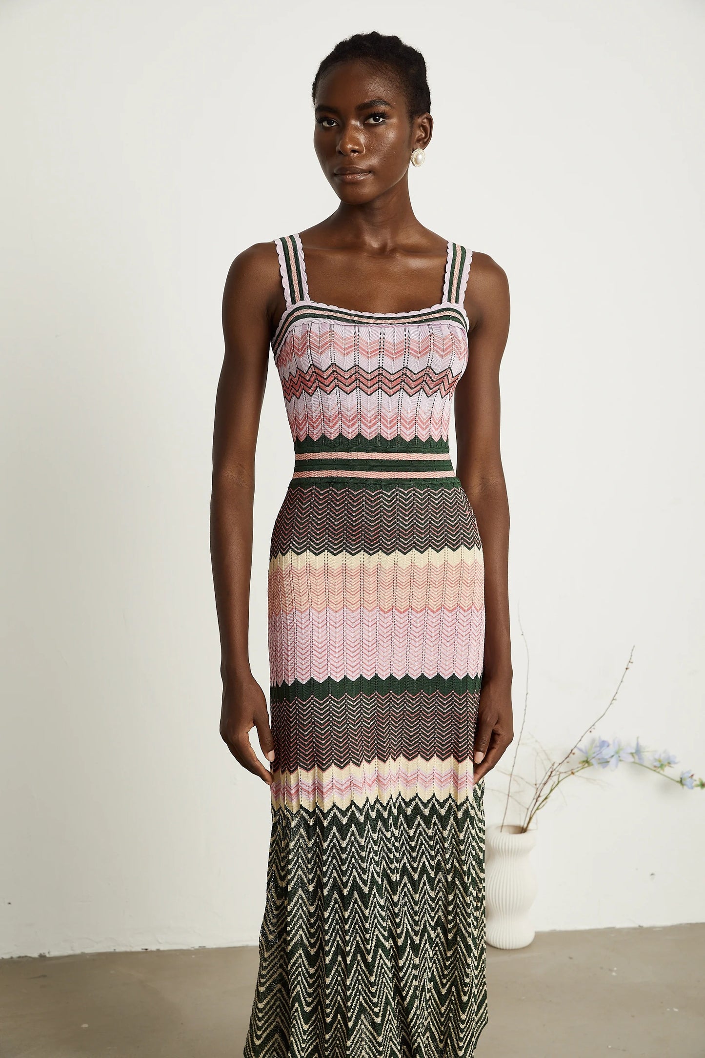 Daphne Contrast-Color Knitted Midi Dress