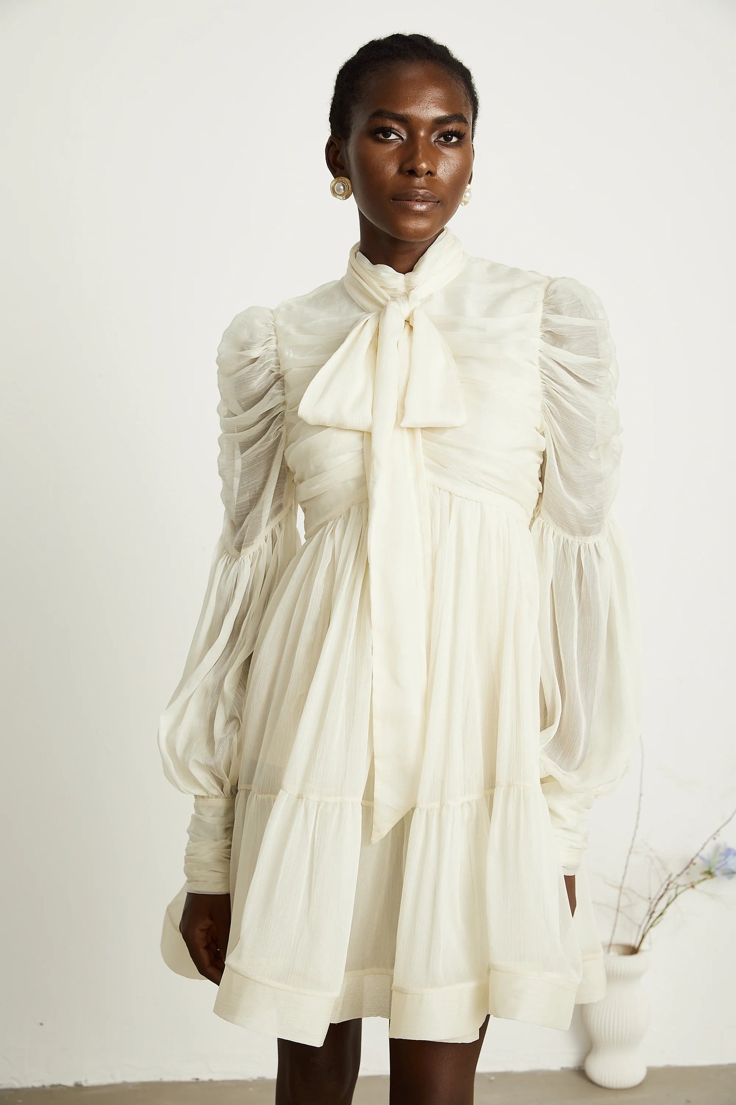 Thibaulte Tuck-Detail Pleated Tulle Mini Dress