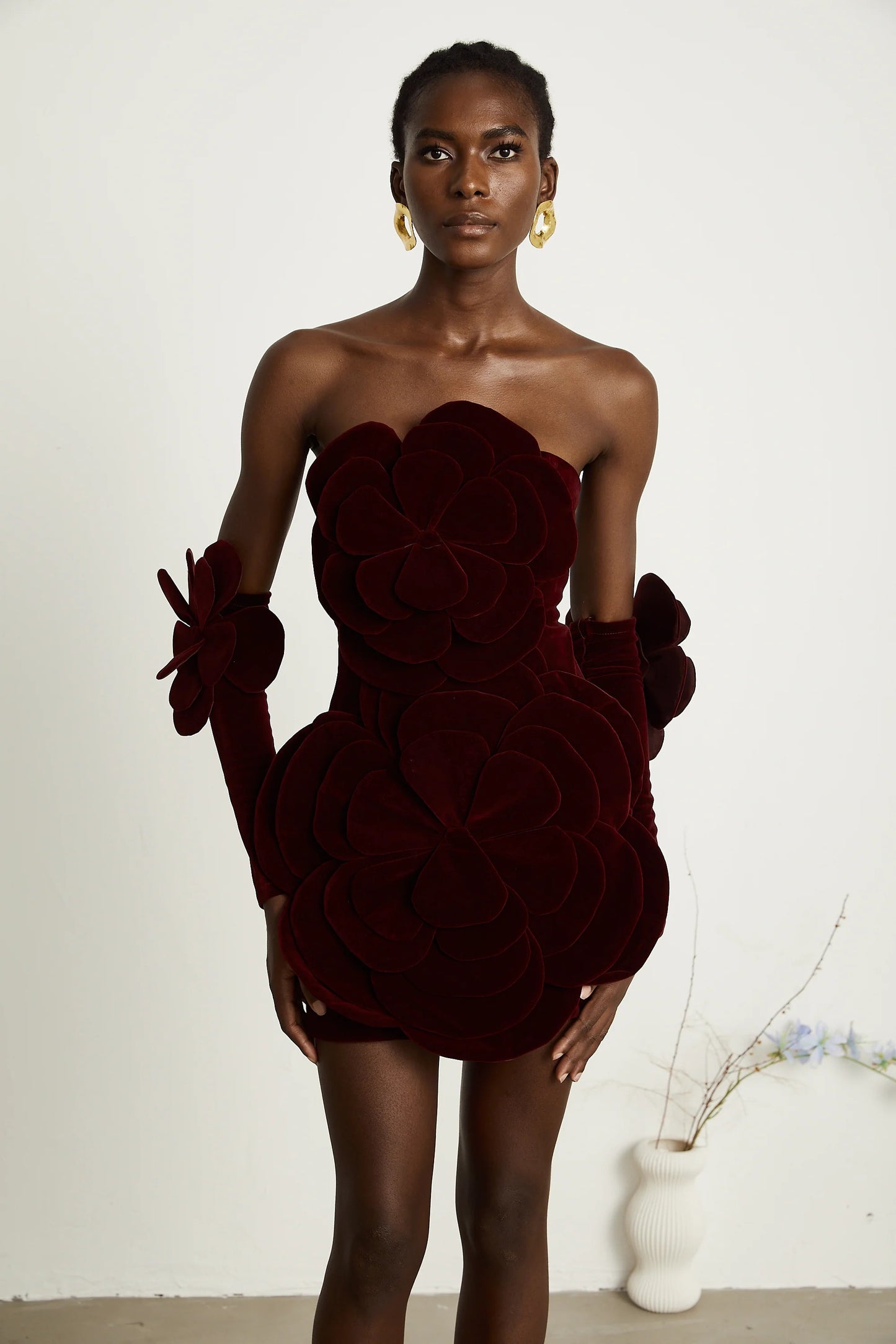 Azura Red Floral Appliqué Mini Dress