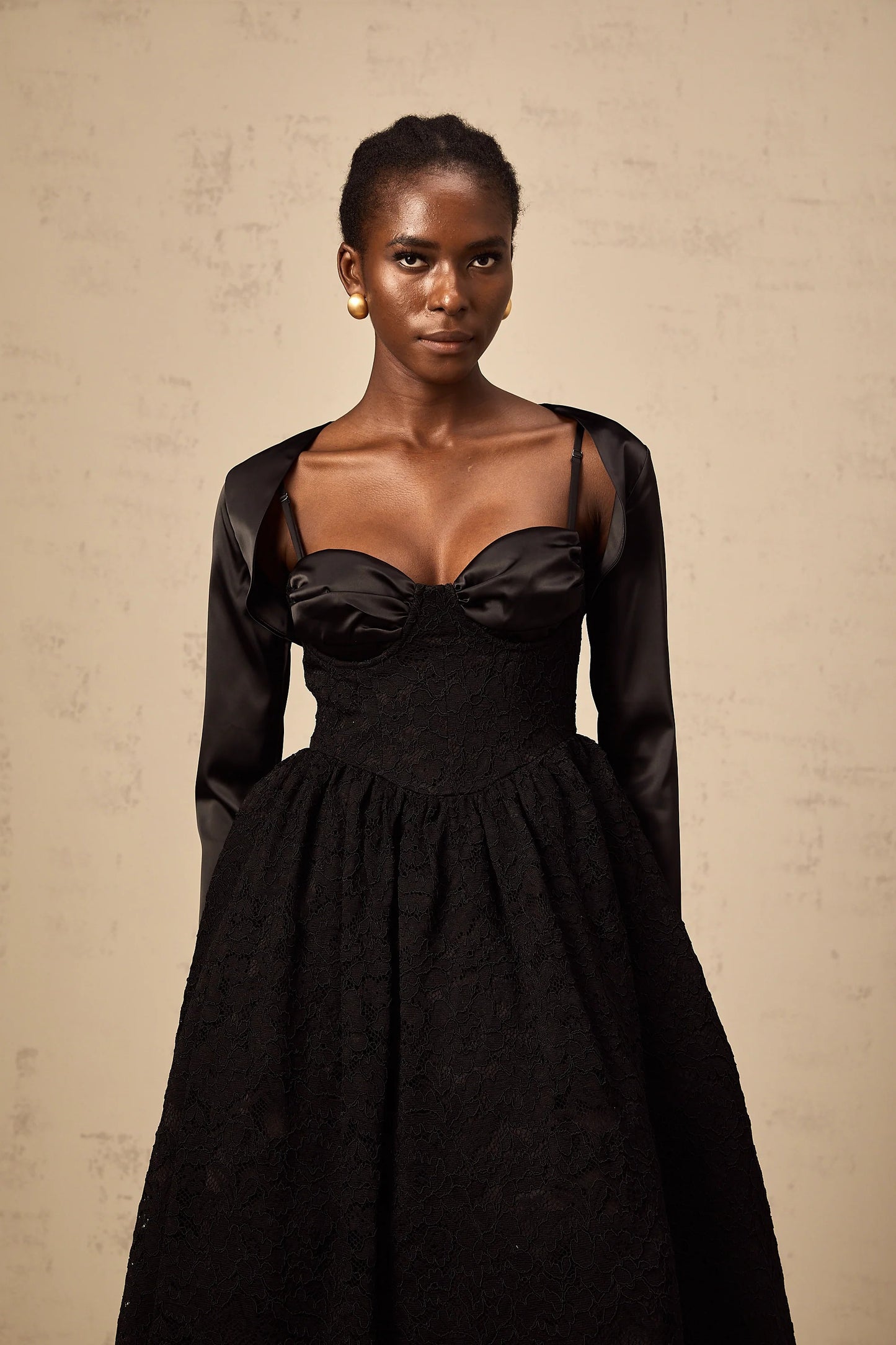 Sidonie Black Floral-Lace Top & Dress Matching Set