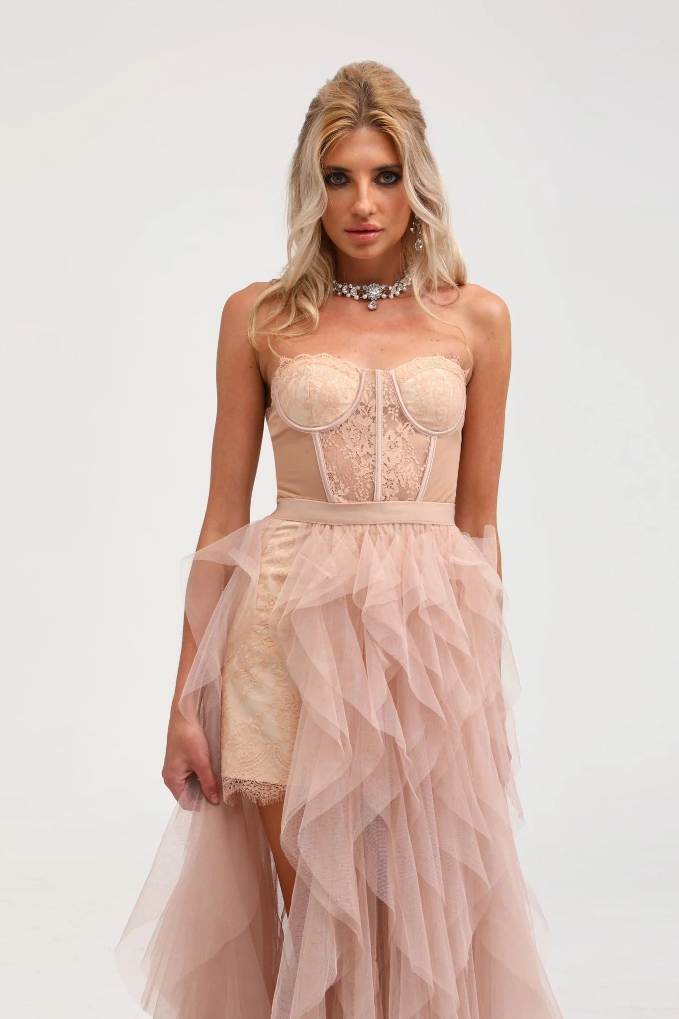 Eilis Pink Bustier Mesh Maxi Dress
