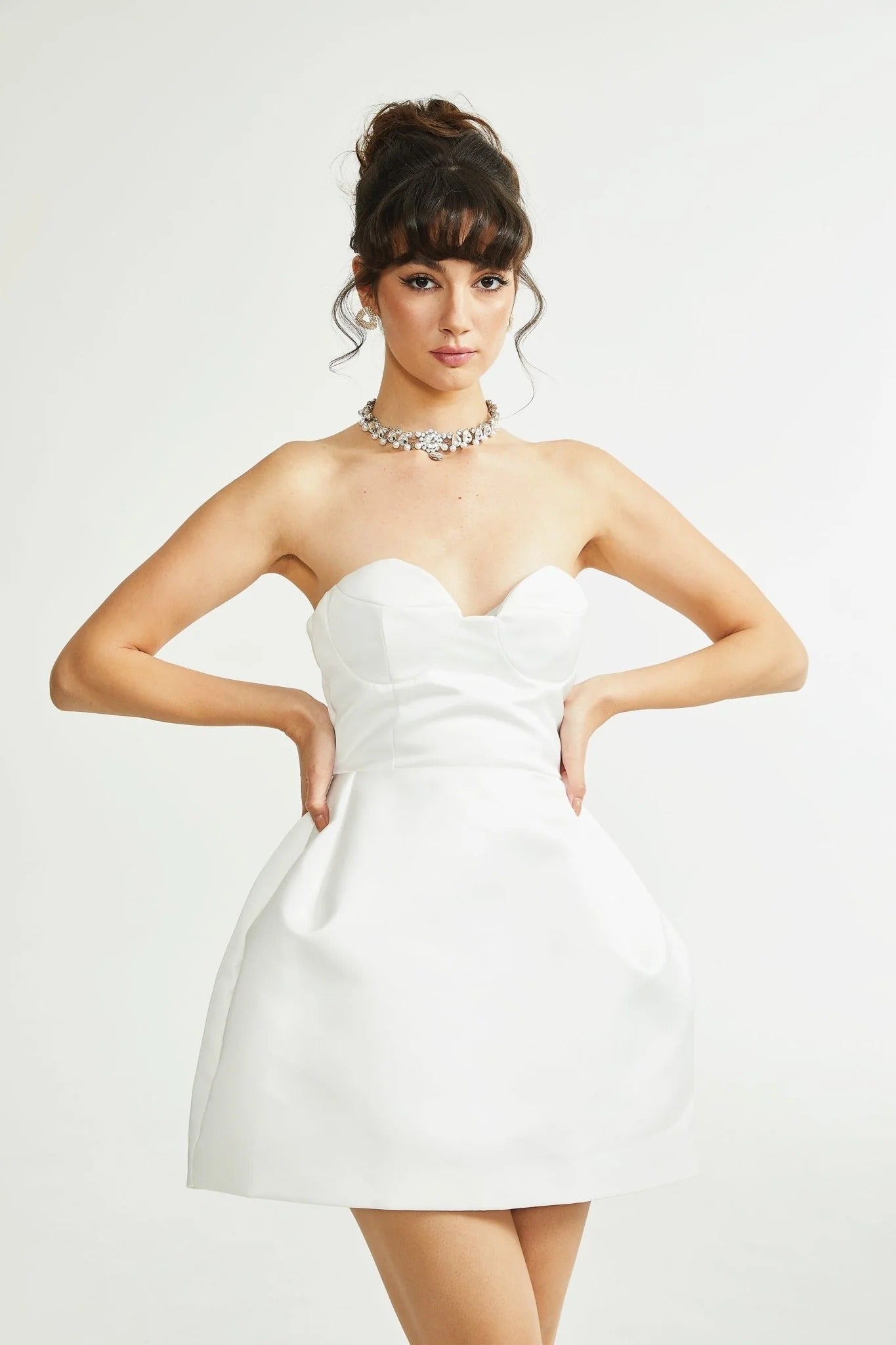 Laure White Bustier Off-Shoulder Mini Dress