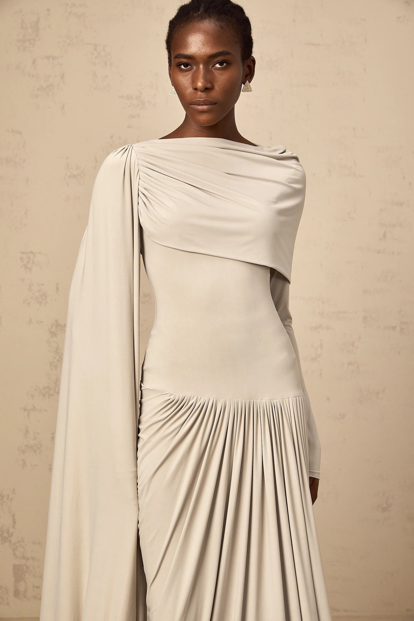 Gaëlle neutrals ribbon-design draped maxi dress