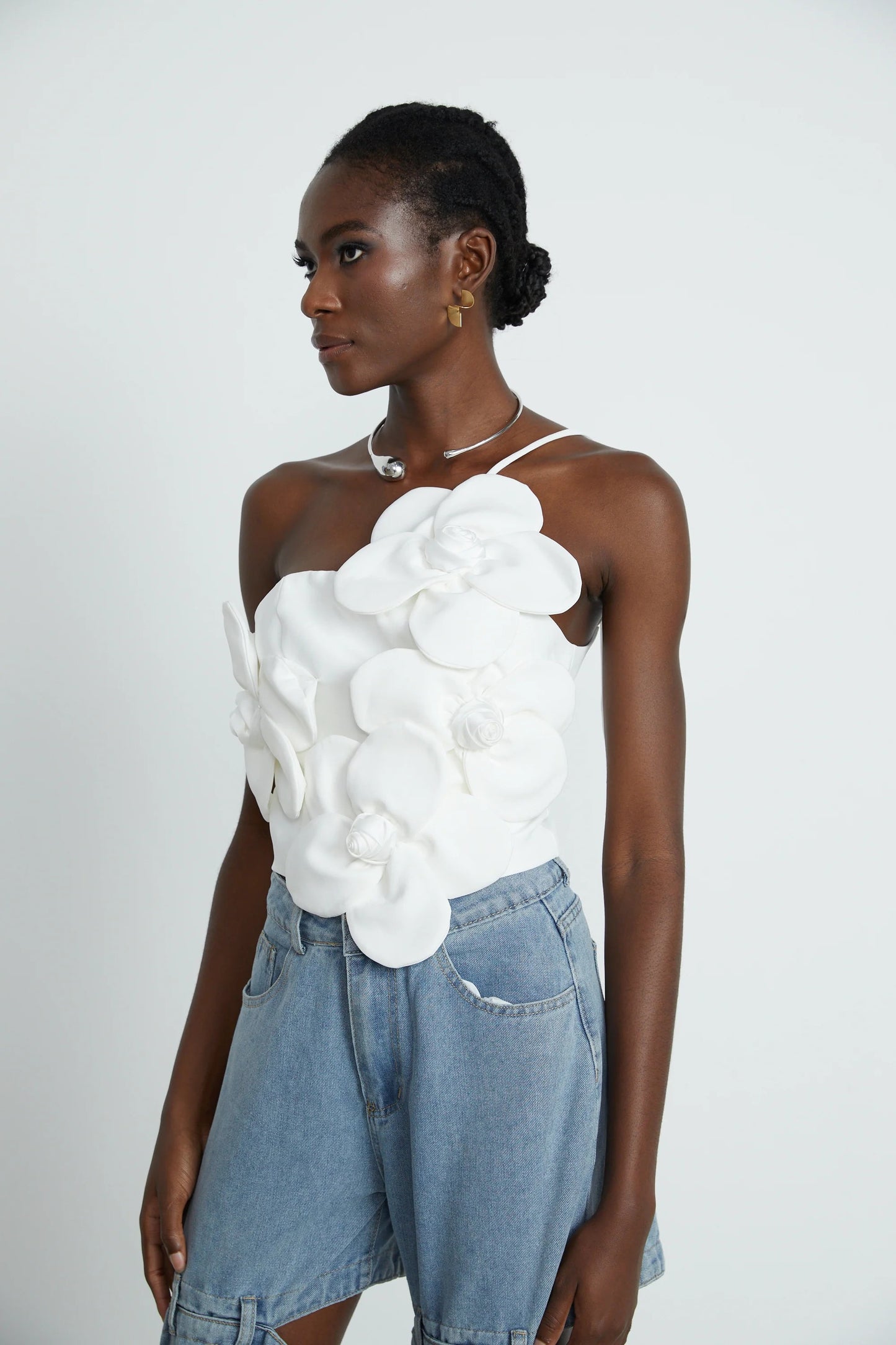 Priscille floral-appliqué halterneck top