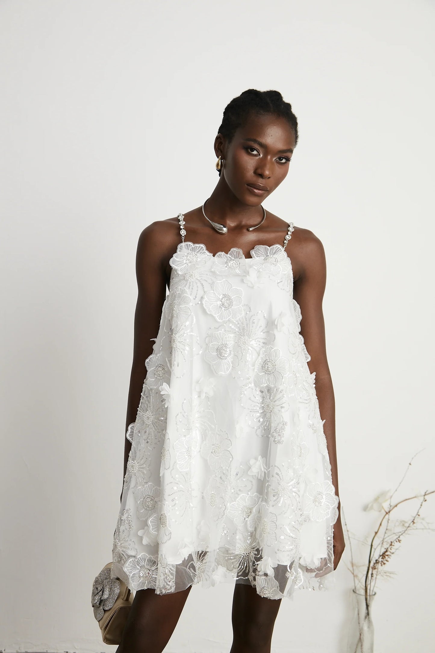 Suzette Crystal-Embellished Floral Mini Dress
