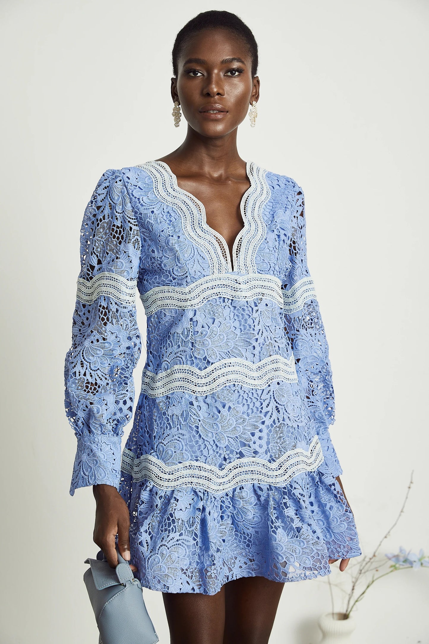 Gaelle V-Neck Floral Embroidered Mini Dress