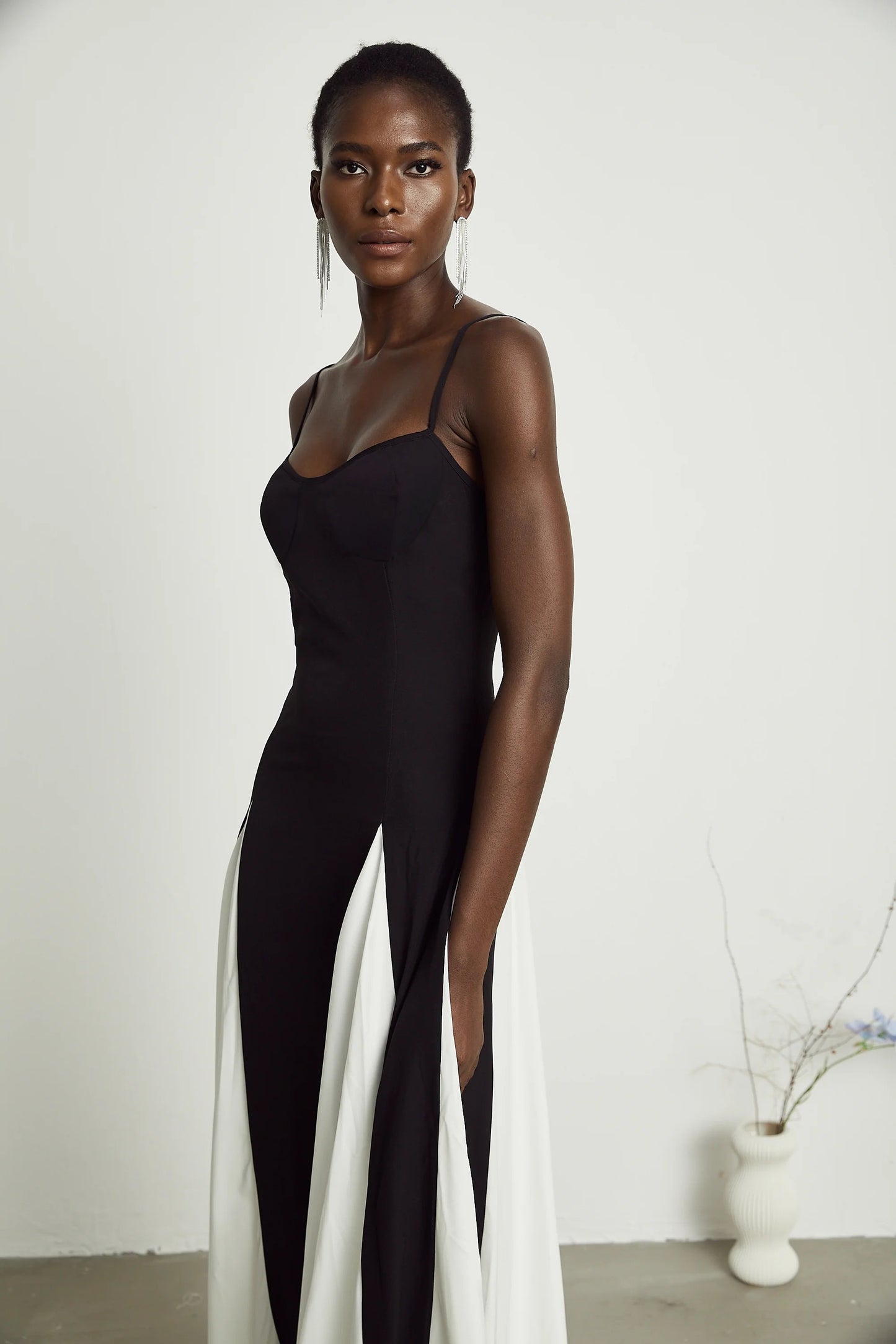 Sofie Contrast-color Pleated Maxi Dress