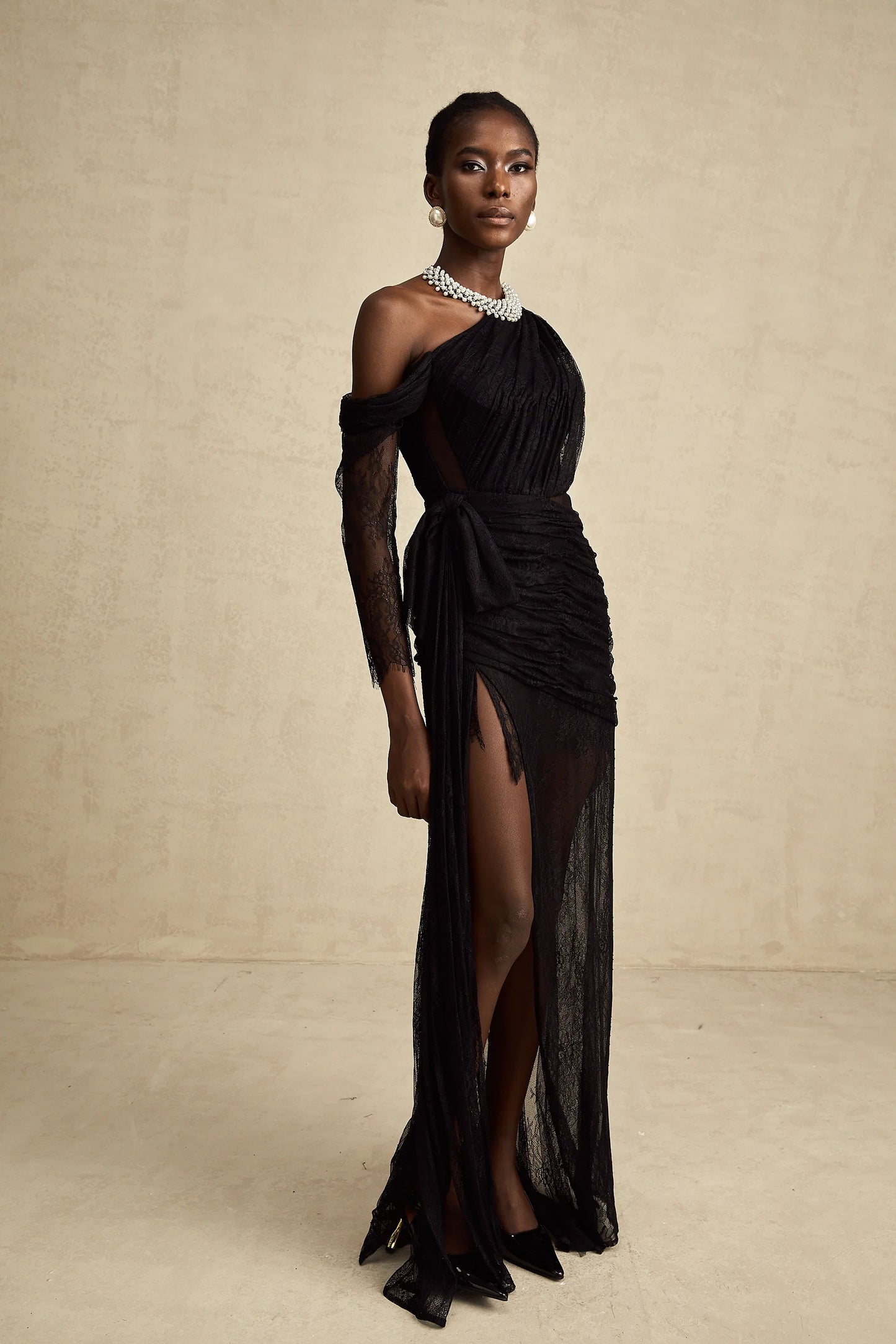 Jeanne Black One-Shoulder Cut-Out Maxi Dress