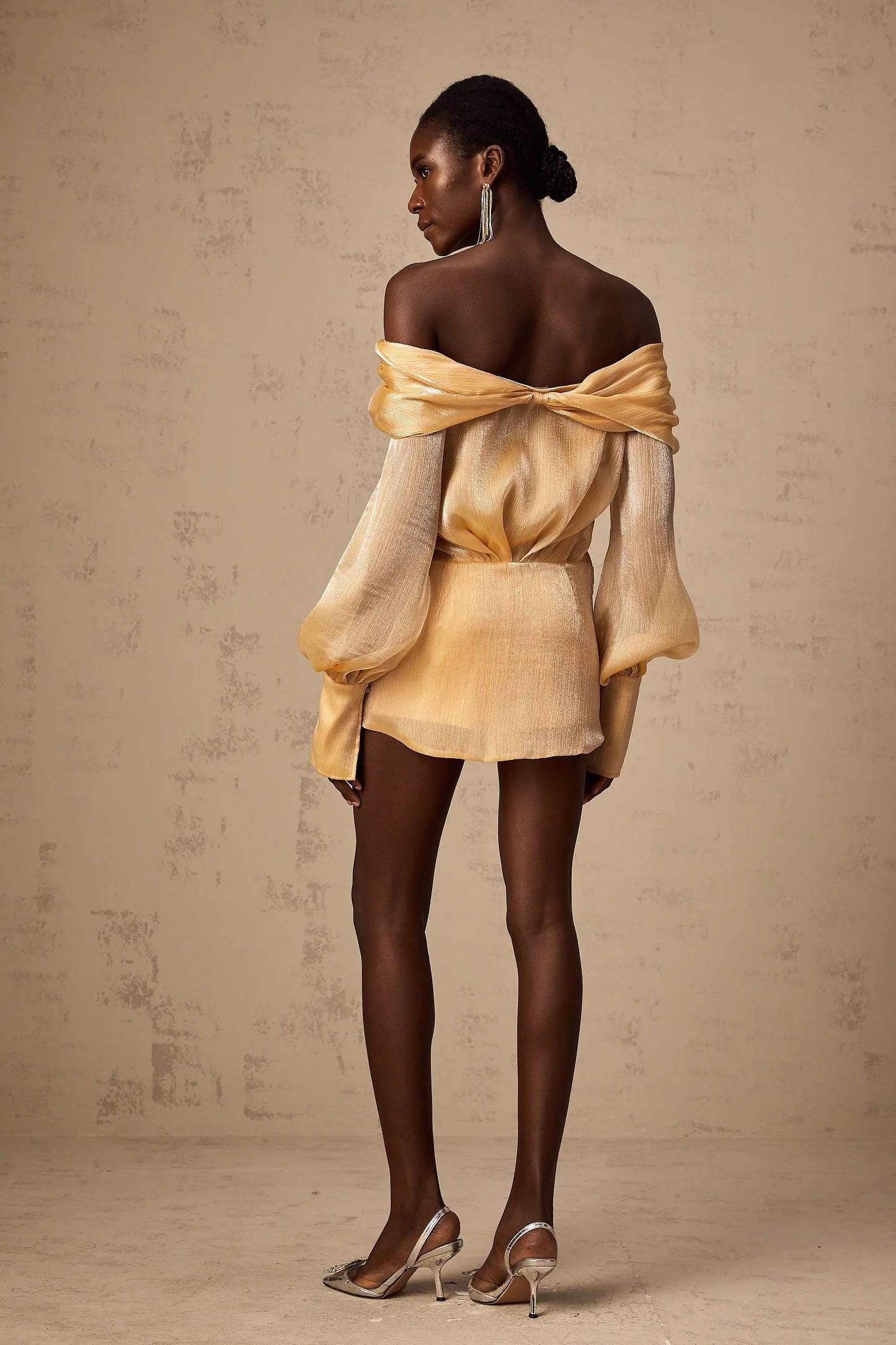 Adelina Gold Crystal-Embellished Panelled Mini Dress