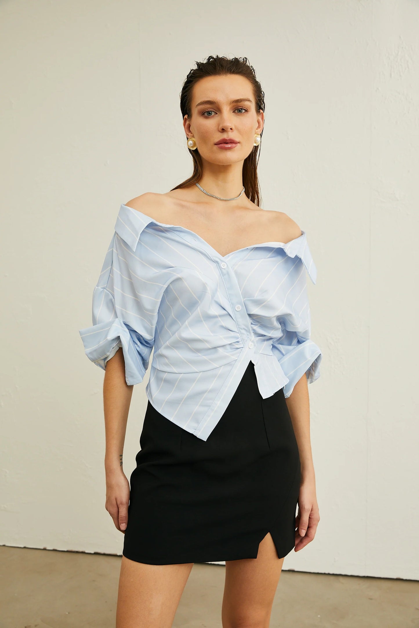 Helene Striped Off-Shoulder Blouse