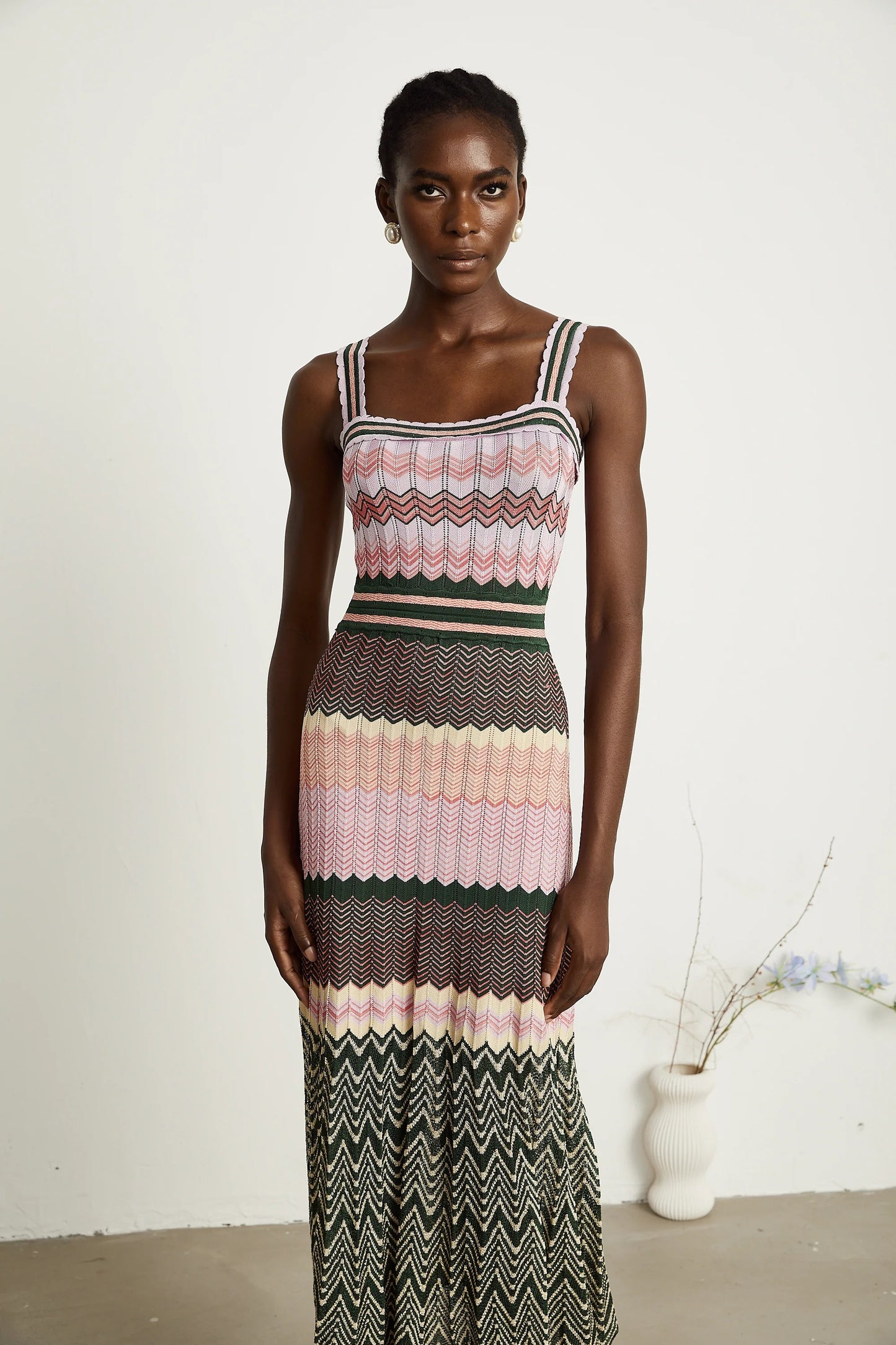 Daphne Contrast-Color Knitted Midi Dress