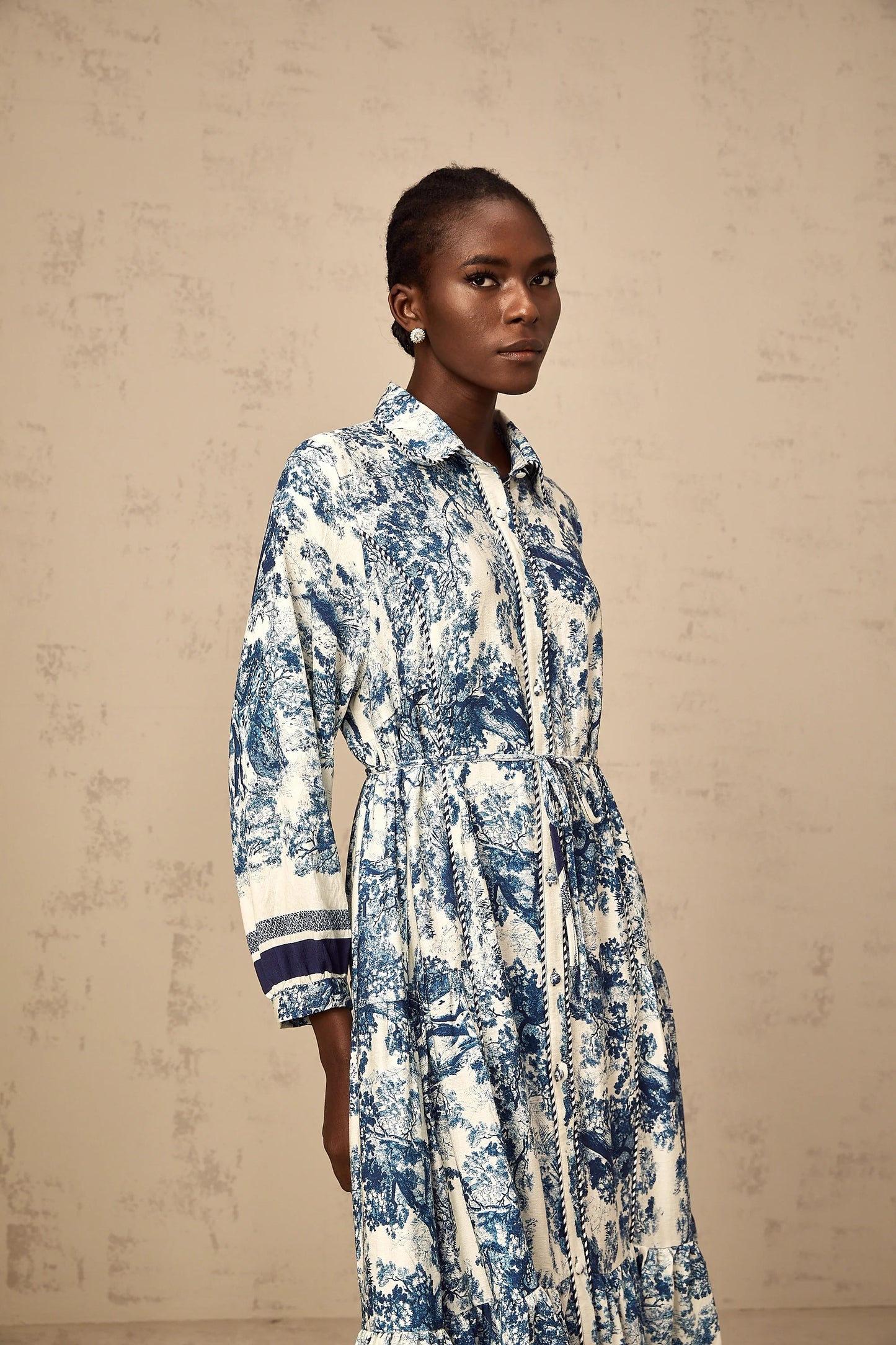 Adelaide Graphic-Print Midi Dress in Blue