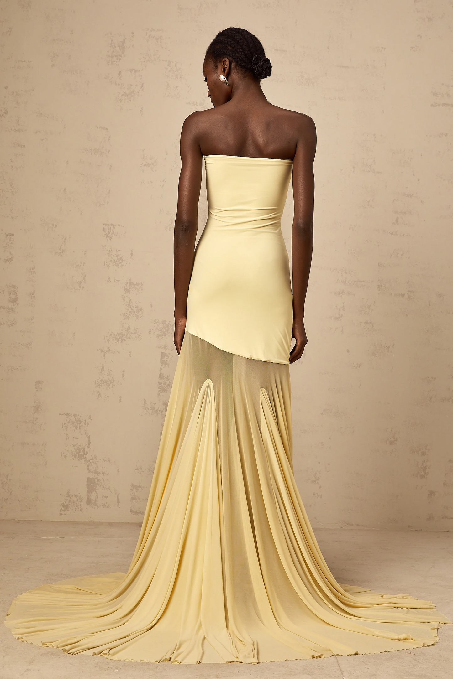 Josiane Yellow Off-Shoulder Sheer Tulle Maxi Dress