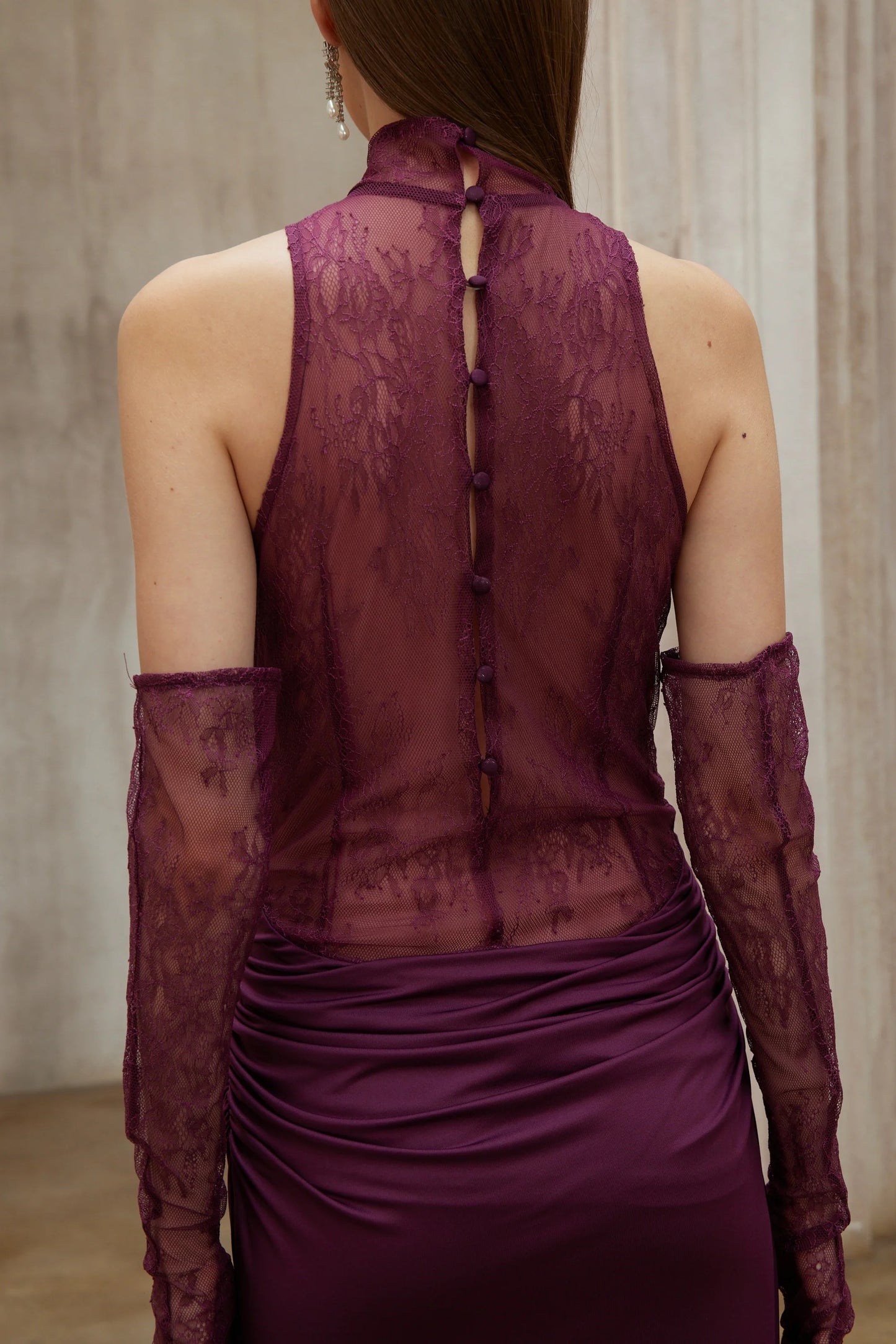 Borbala Magenta Lace Bodice Ruched Maxi Dress
