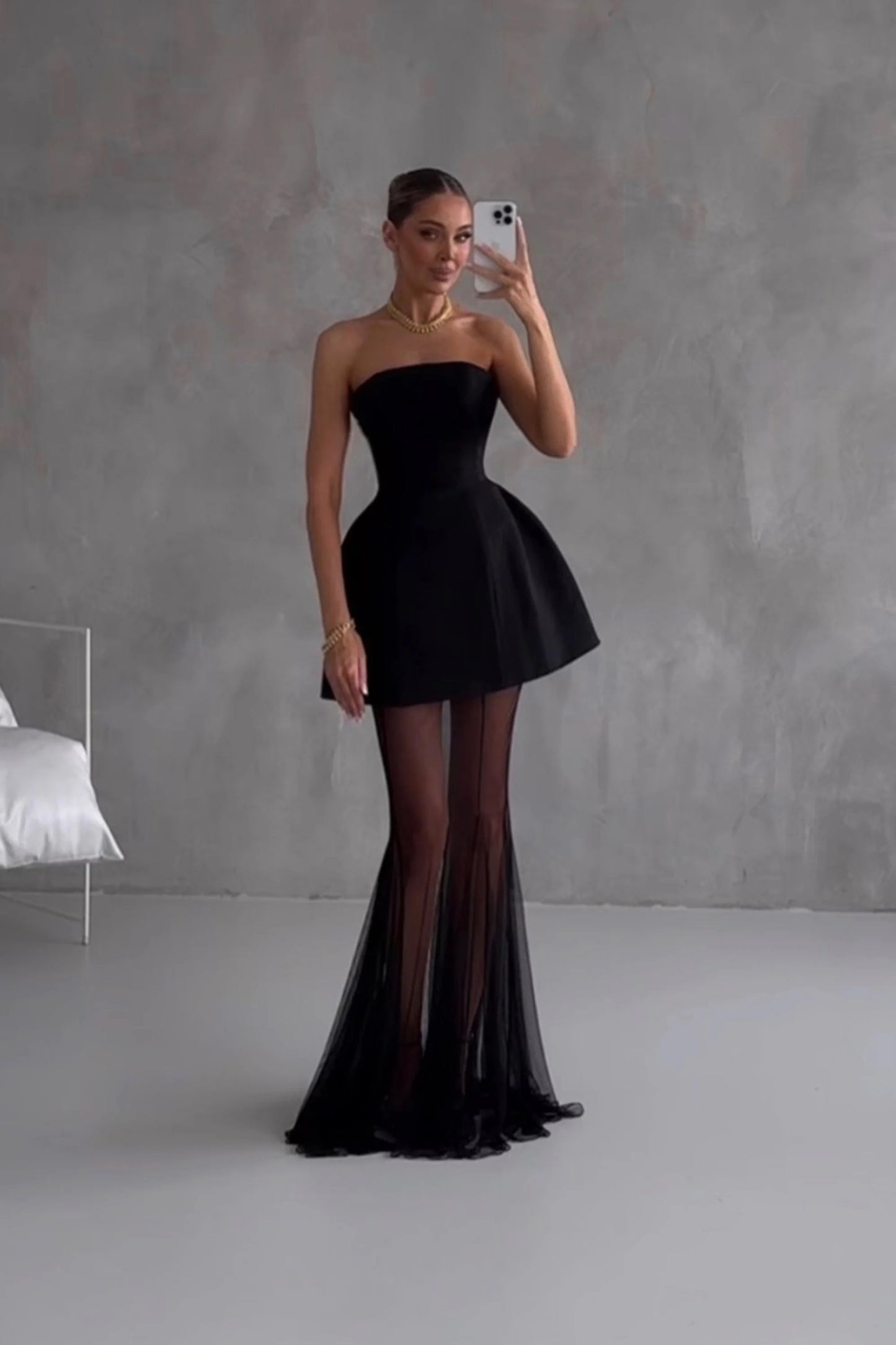 Melanie Black Corset Dress & Mesh Skirt Set