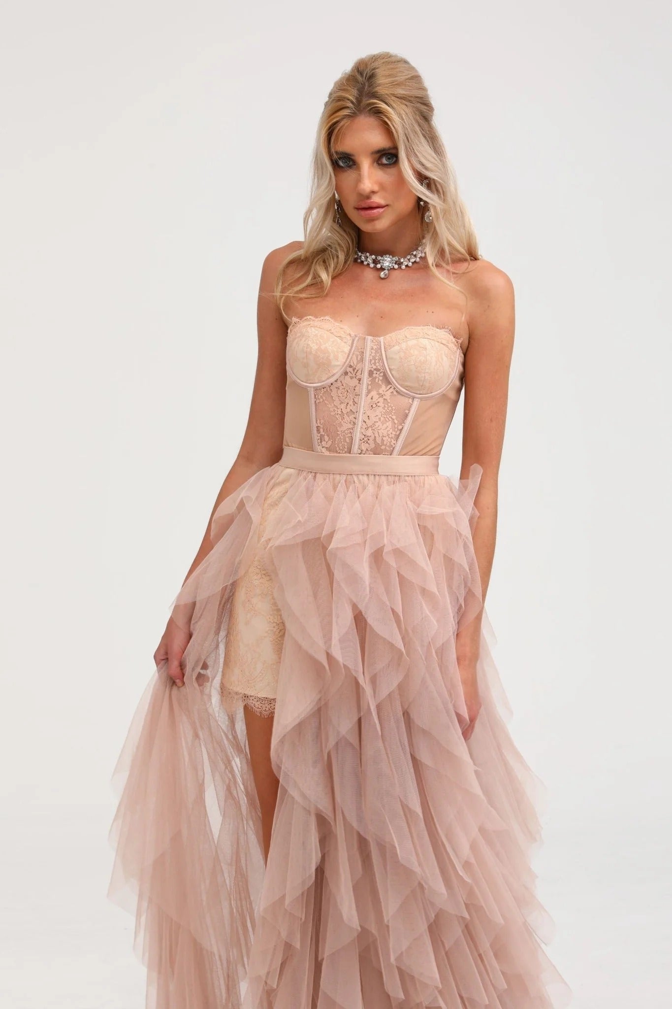 Eilis Pink Bustier Mesh Maxi Dress