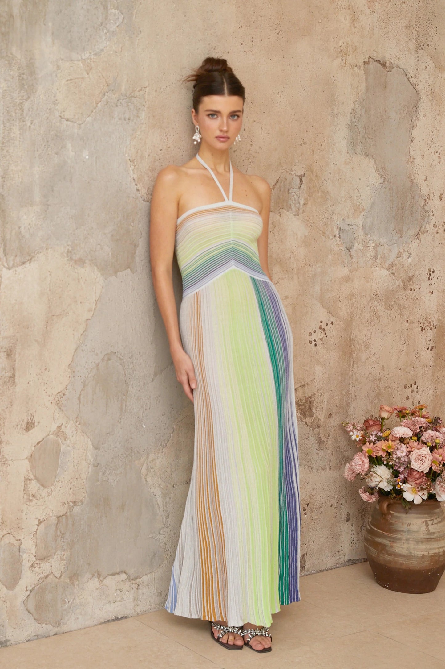 Serelith Metallic Knit Backless Maxi Dress