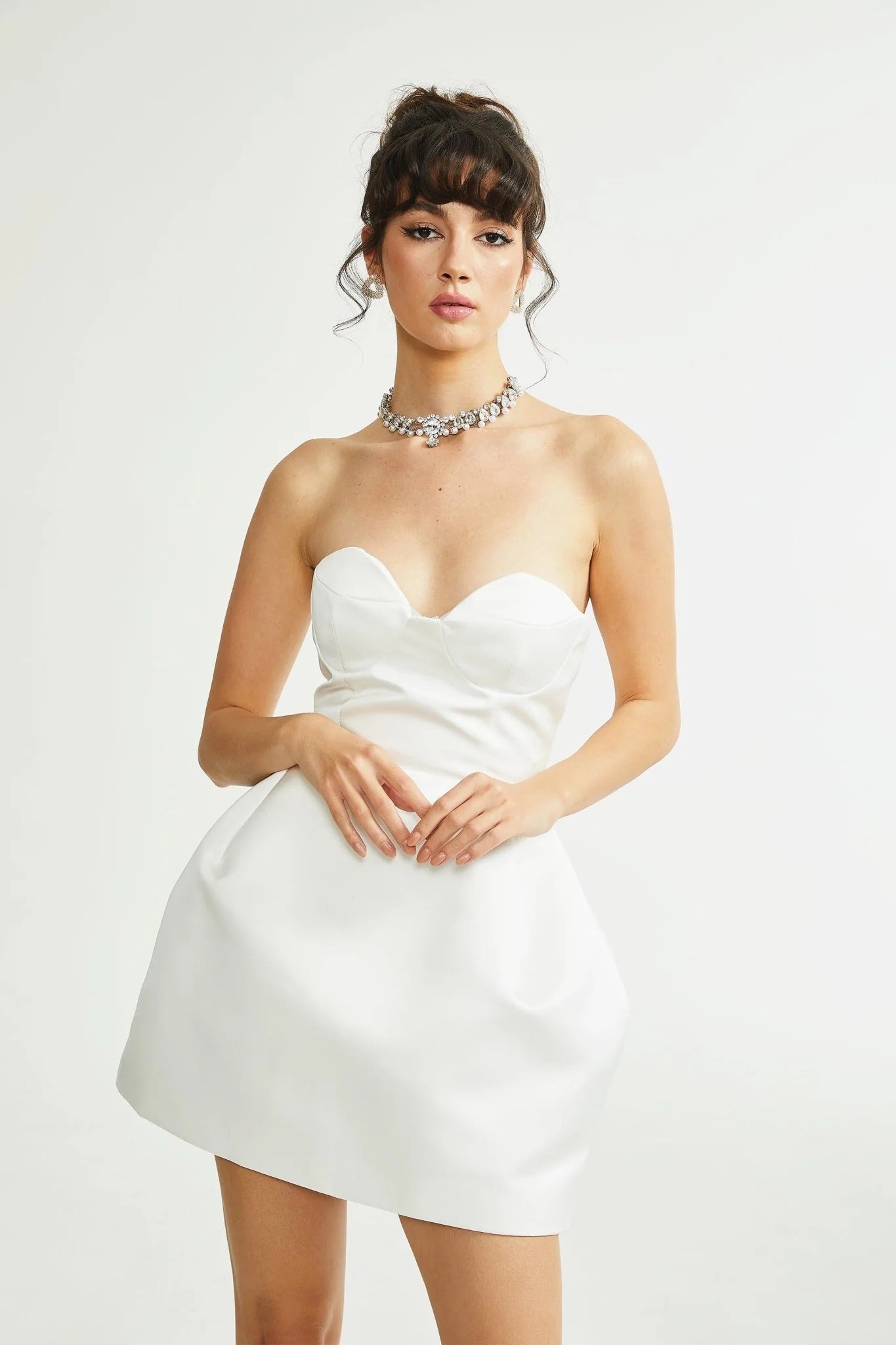 Laure White Bustier Off-Shoulder Mini Dress
