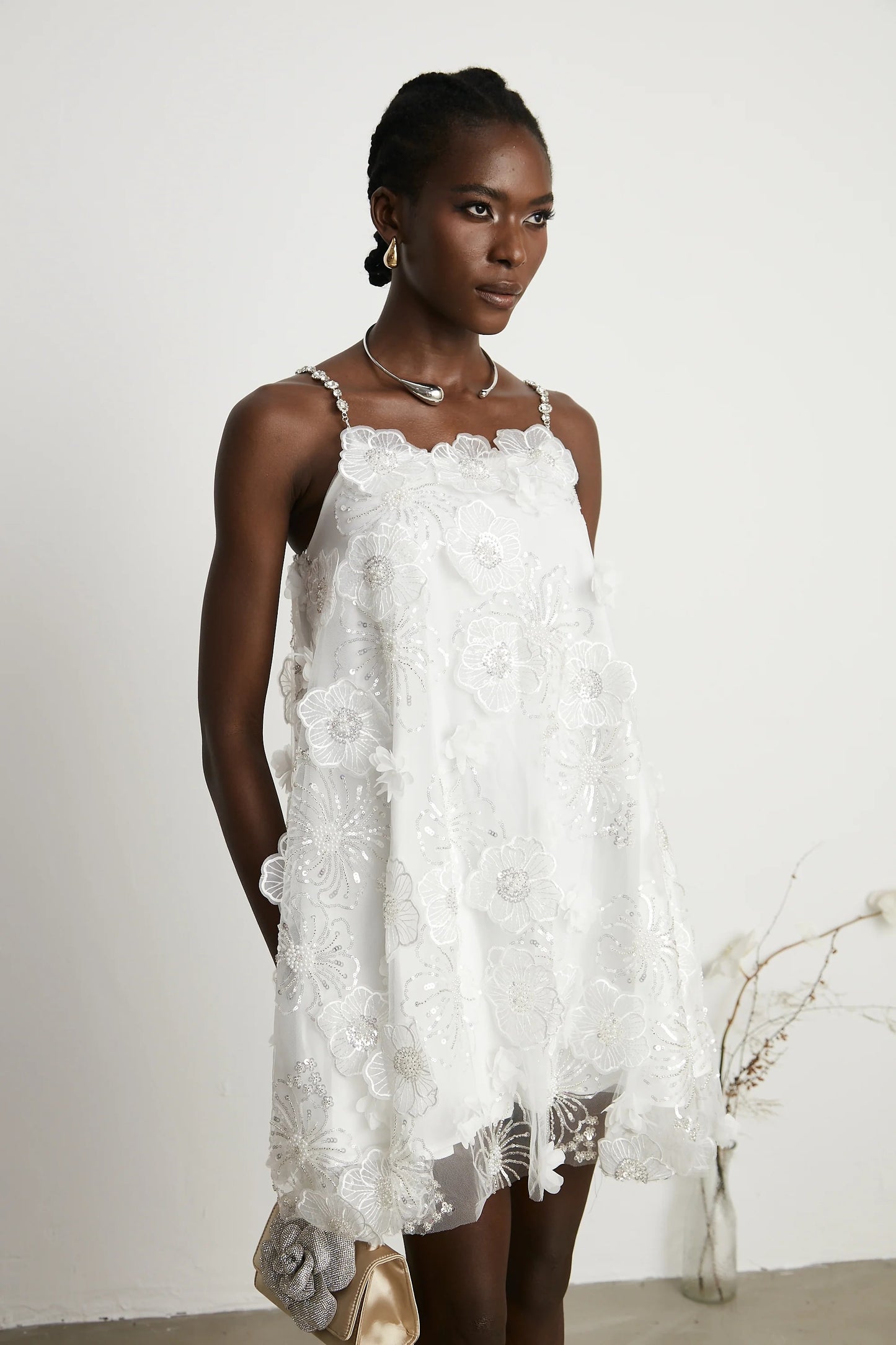 Suzette Crystal-Embellished Floral Mini Dress
