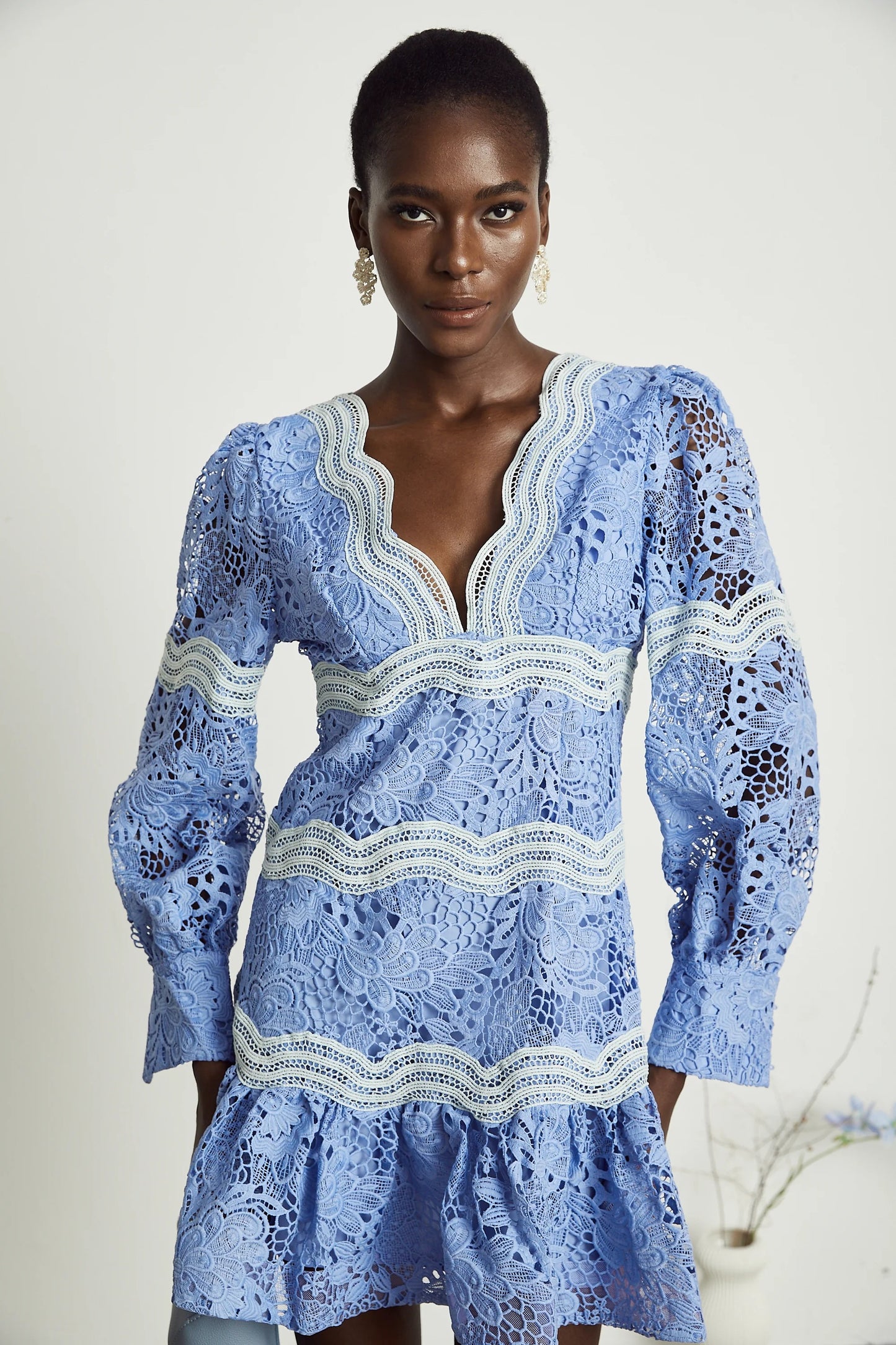 Gaelle V-Neck Floral Embroidered Mini Dress