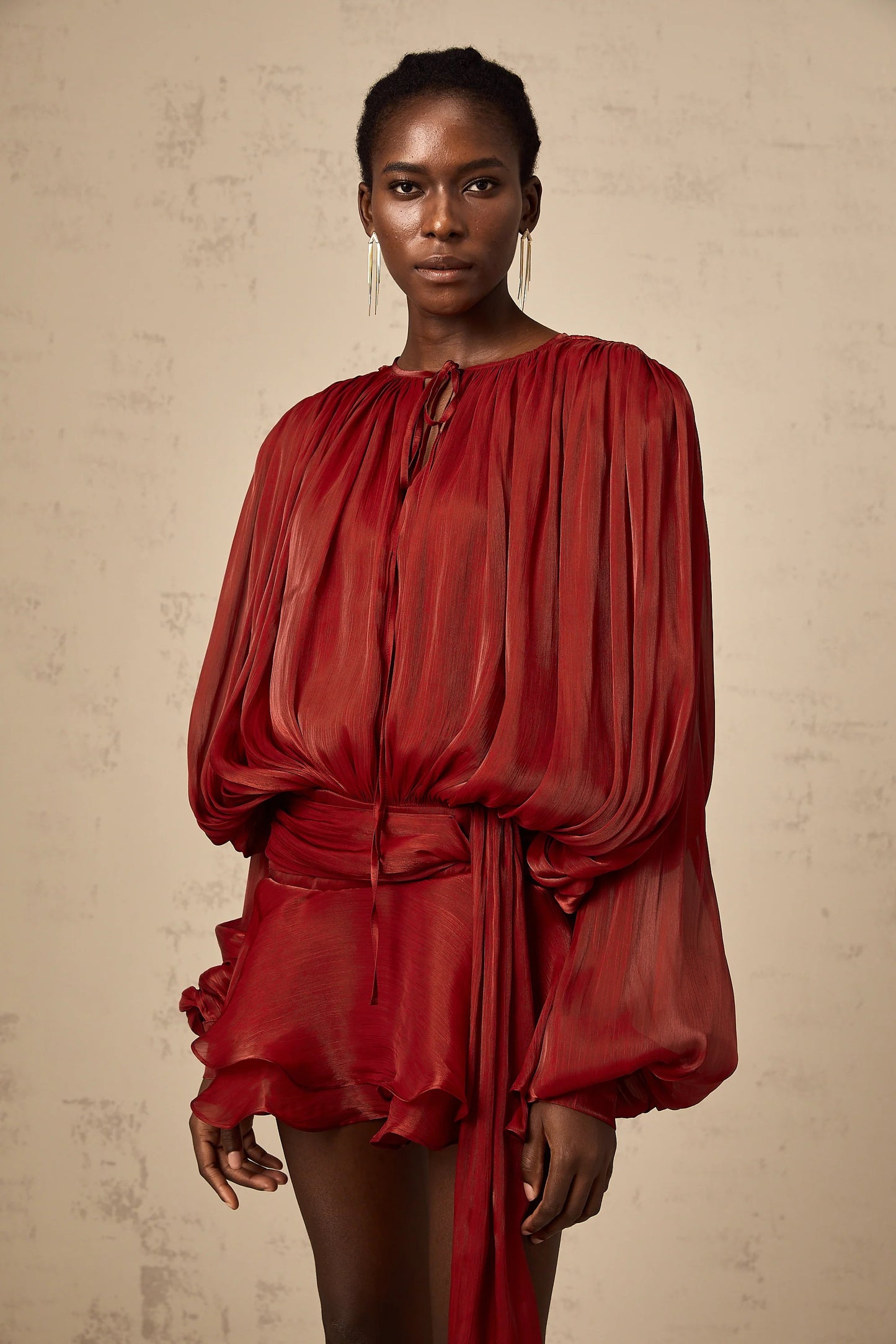 Eugenie Red Fully Pleated Ruffled Mini Dress