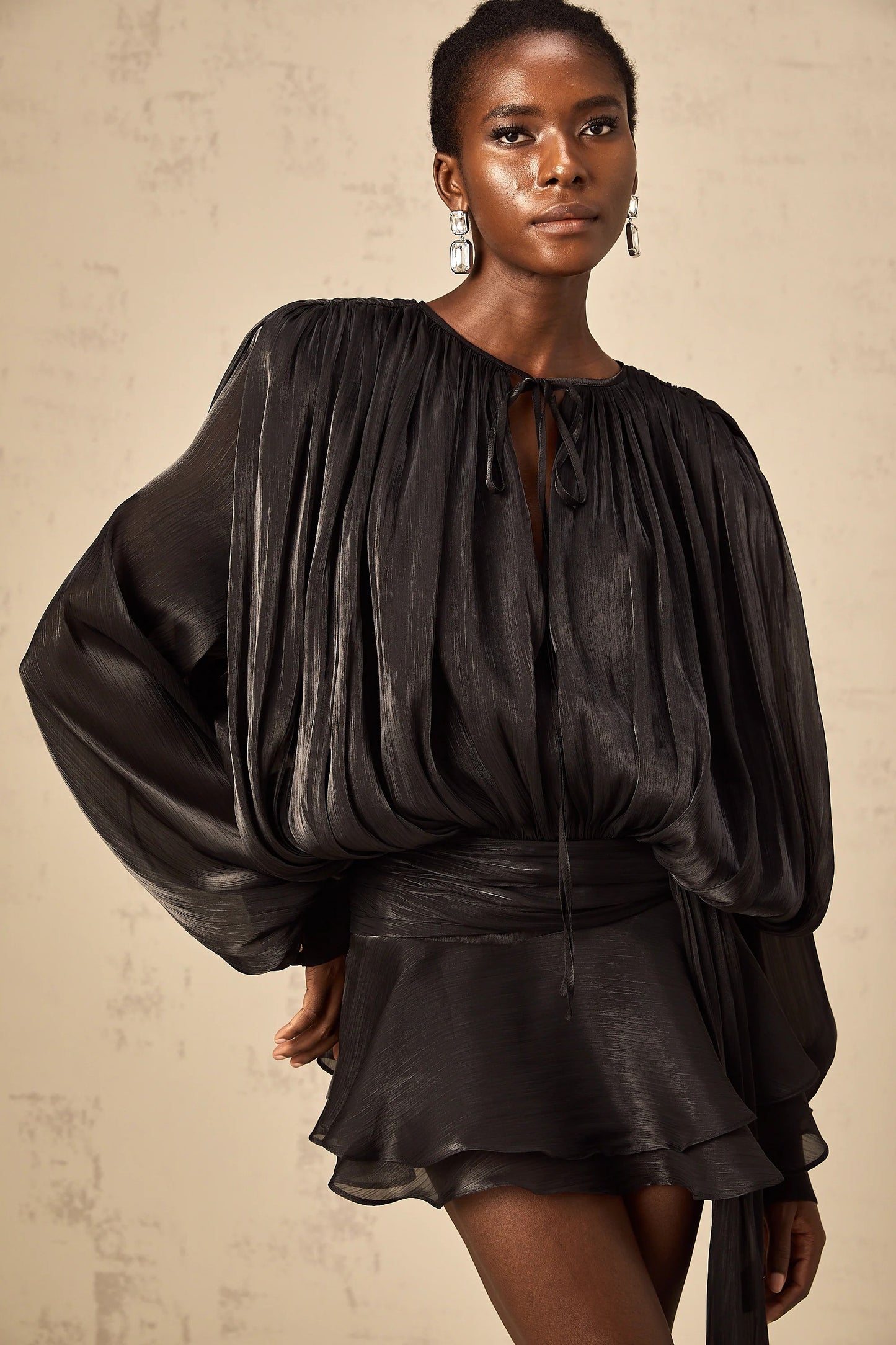 Eugenie Black Fully Pleated Ruffled Mini Dress