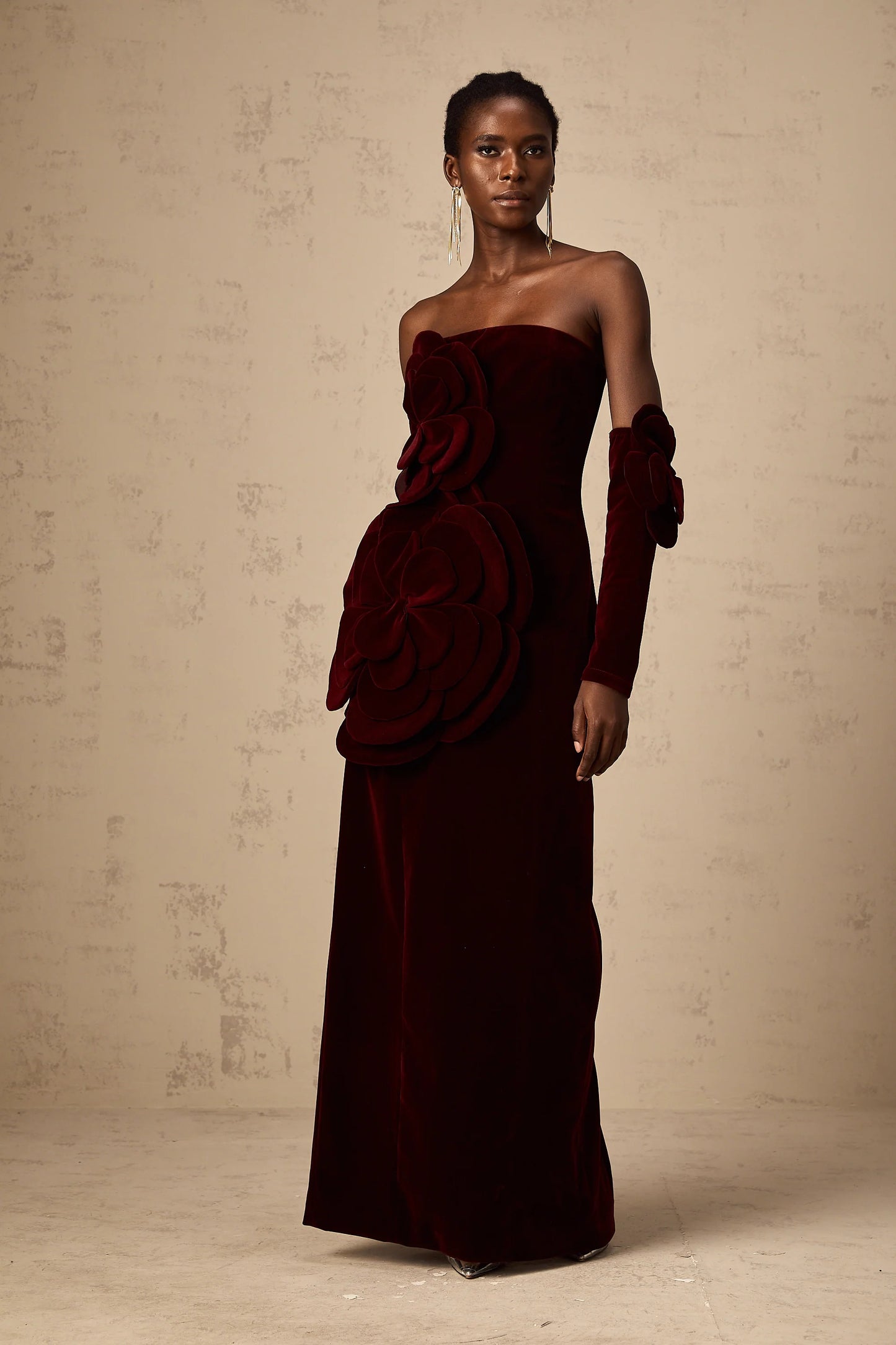 Azura Red Floral Applique Maxi Dress