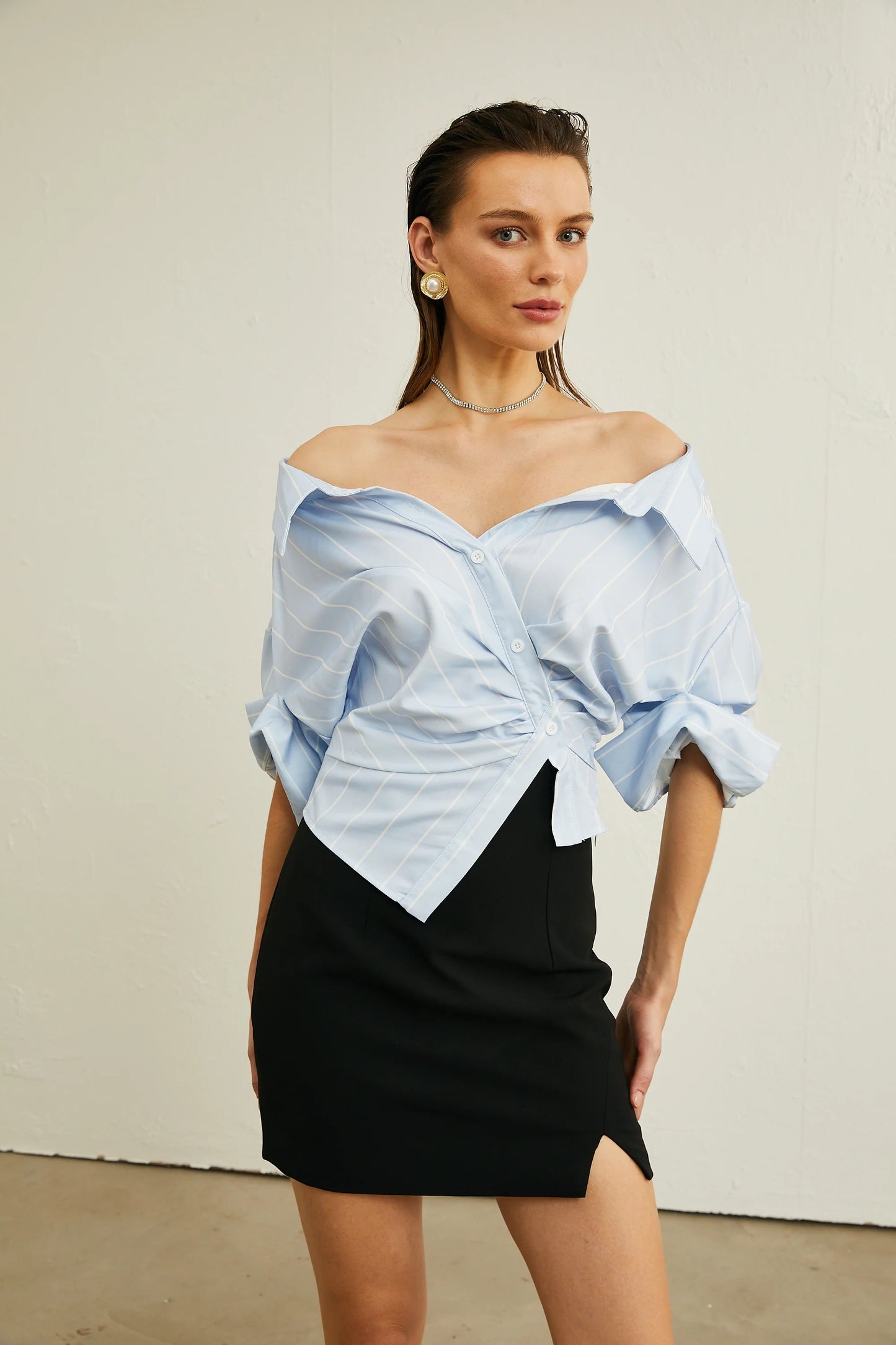 Helene Striped Off-Shoulder Blouse
