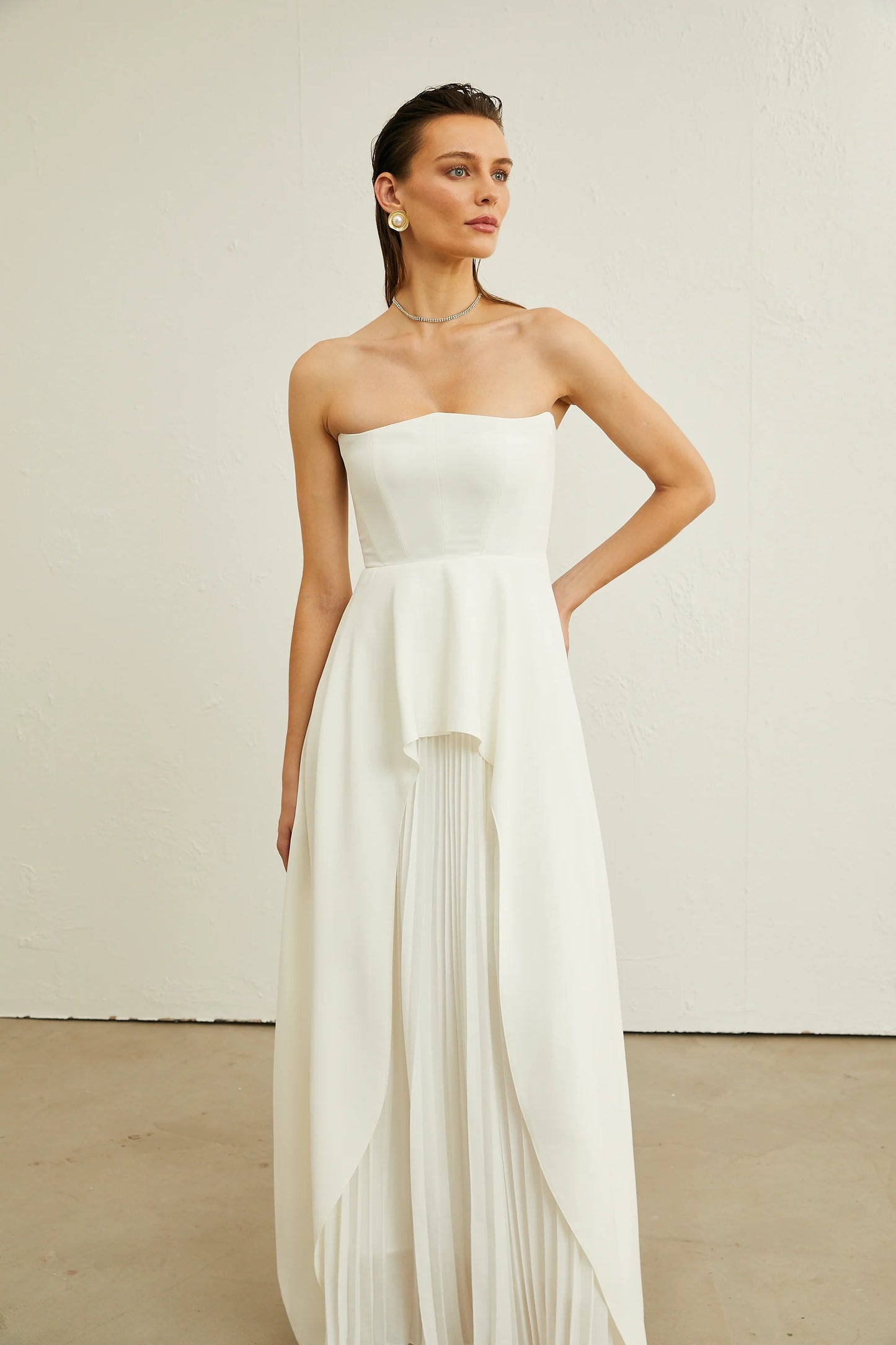 Vanessa White Pleated Off-Shoulder Maxi Dress