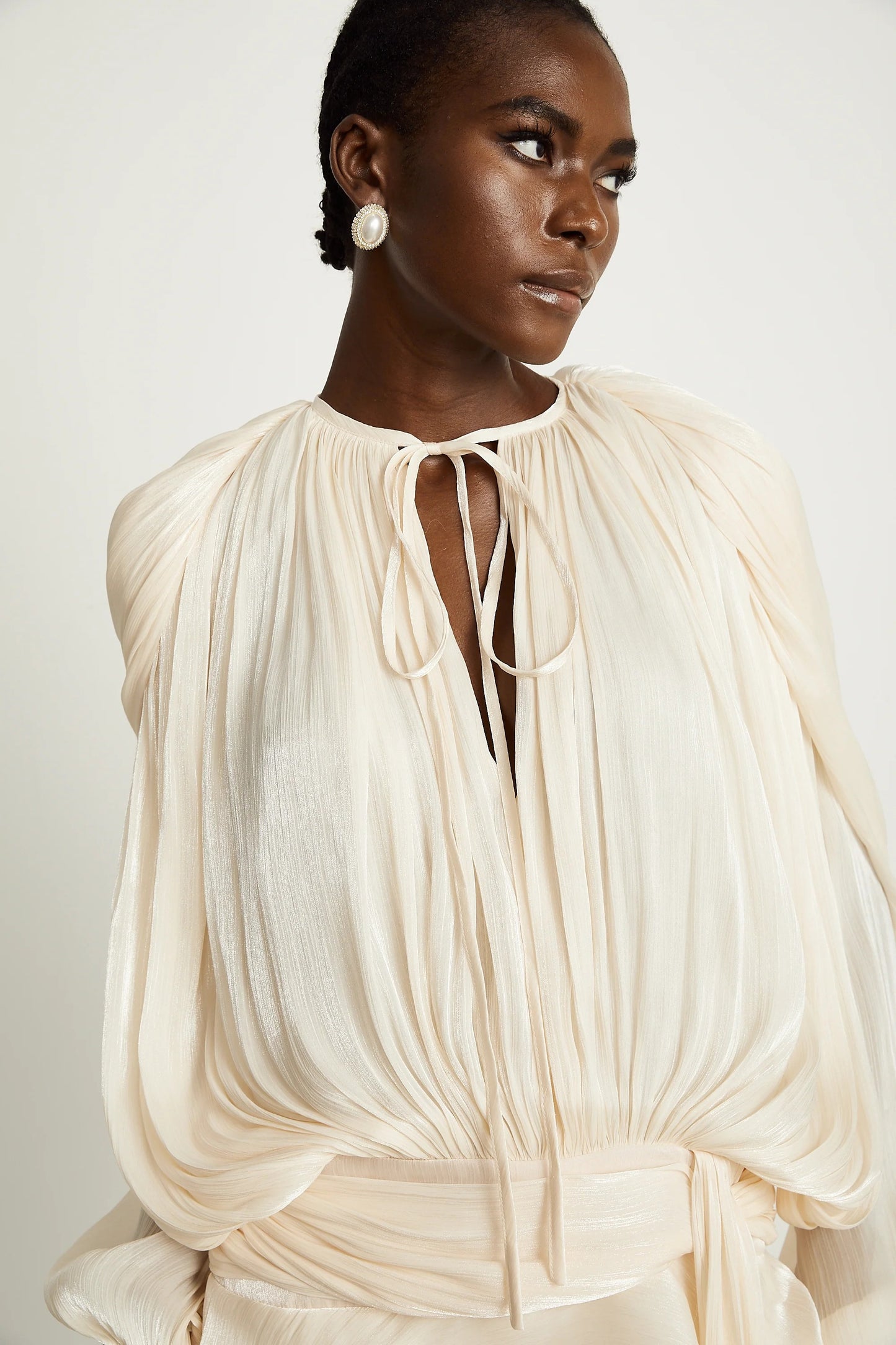Eugenie Neutral Fully Pleated Ruffled Mini Dress