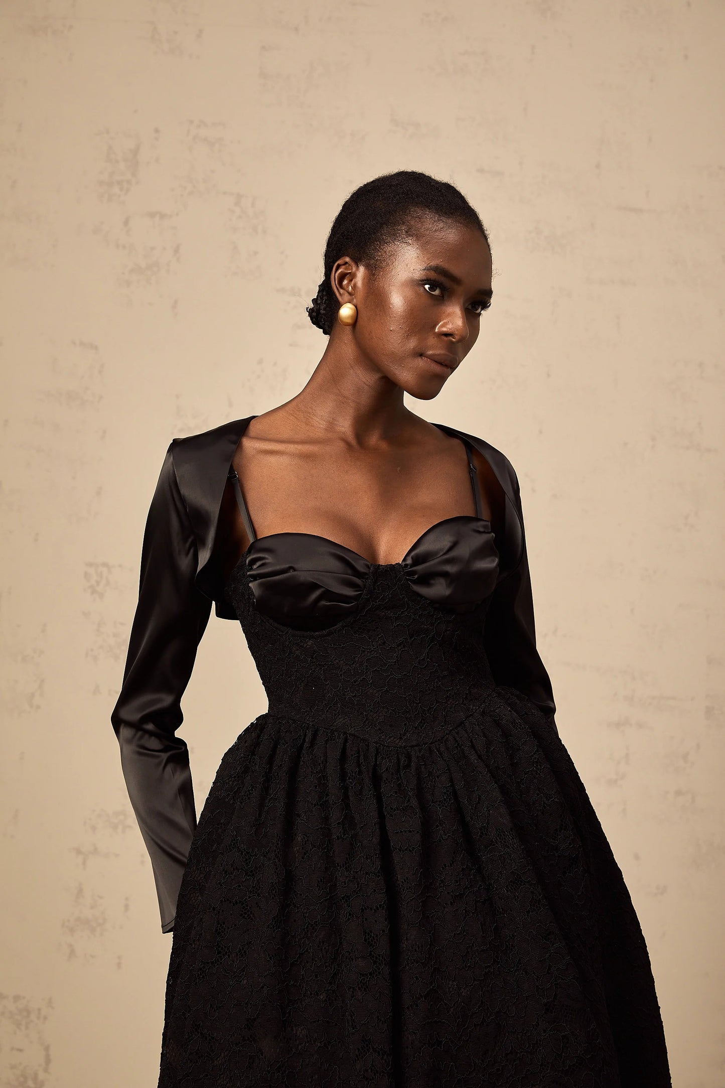 Sidonie Black Floral-Lace Top & Dress Matching Set