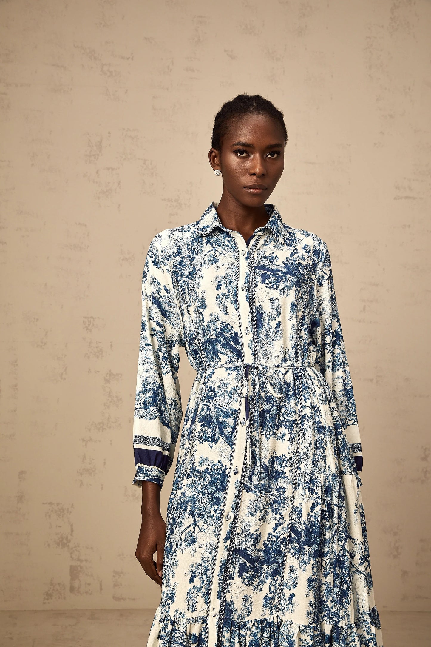 Adelaide Graphic-Print Midi Dress in Blue