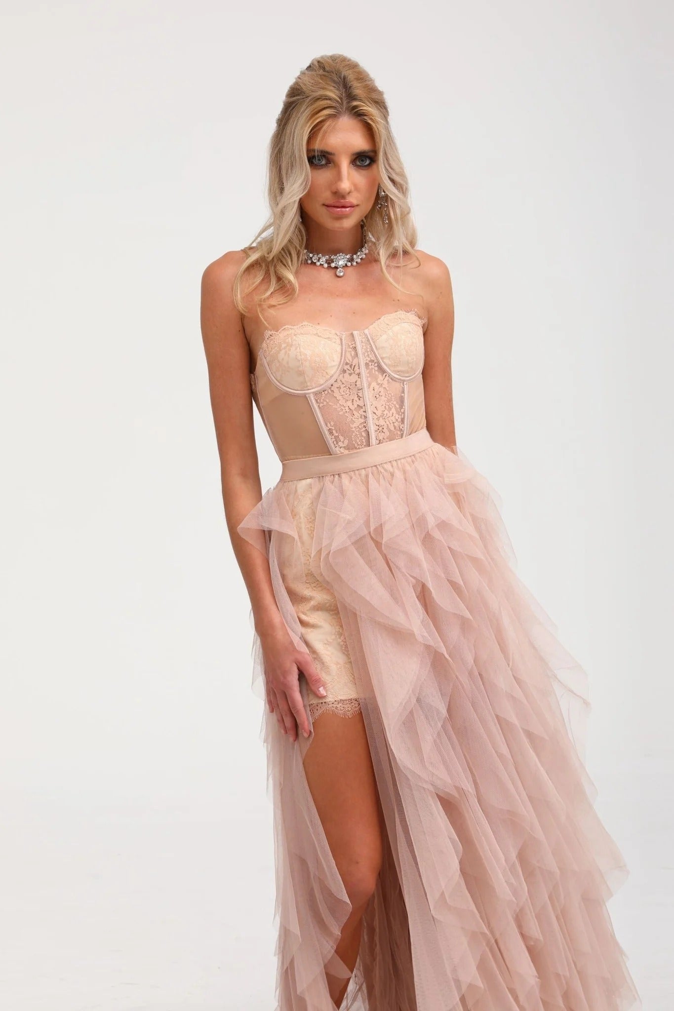 Eilis Pink Bustier Mesh Maxi Dress