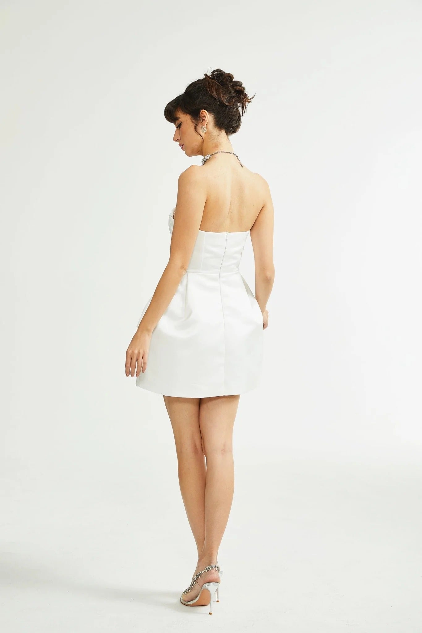Laure White Bustier Off-Shoulder Mini Dress