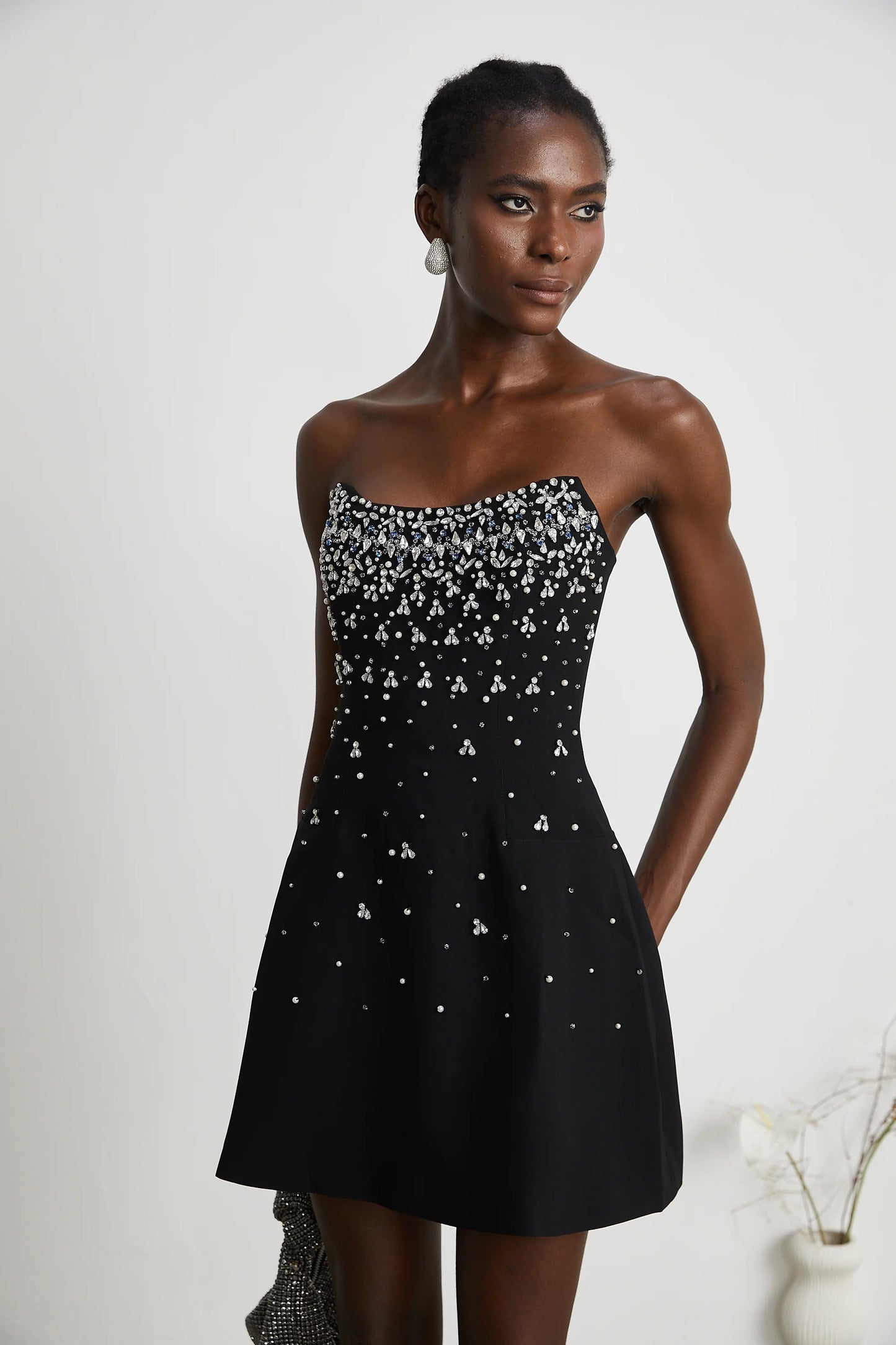 Melisande Black Embellished Mini Dress