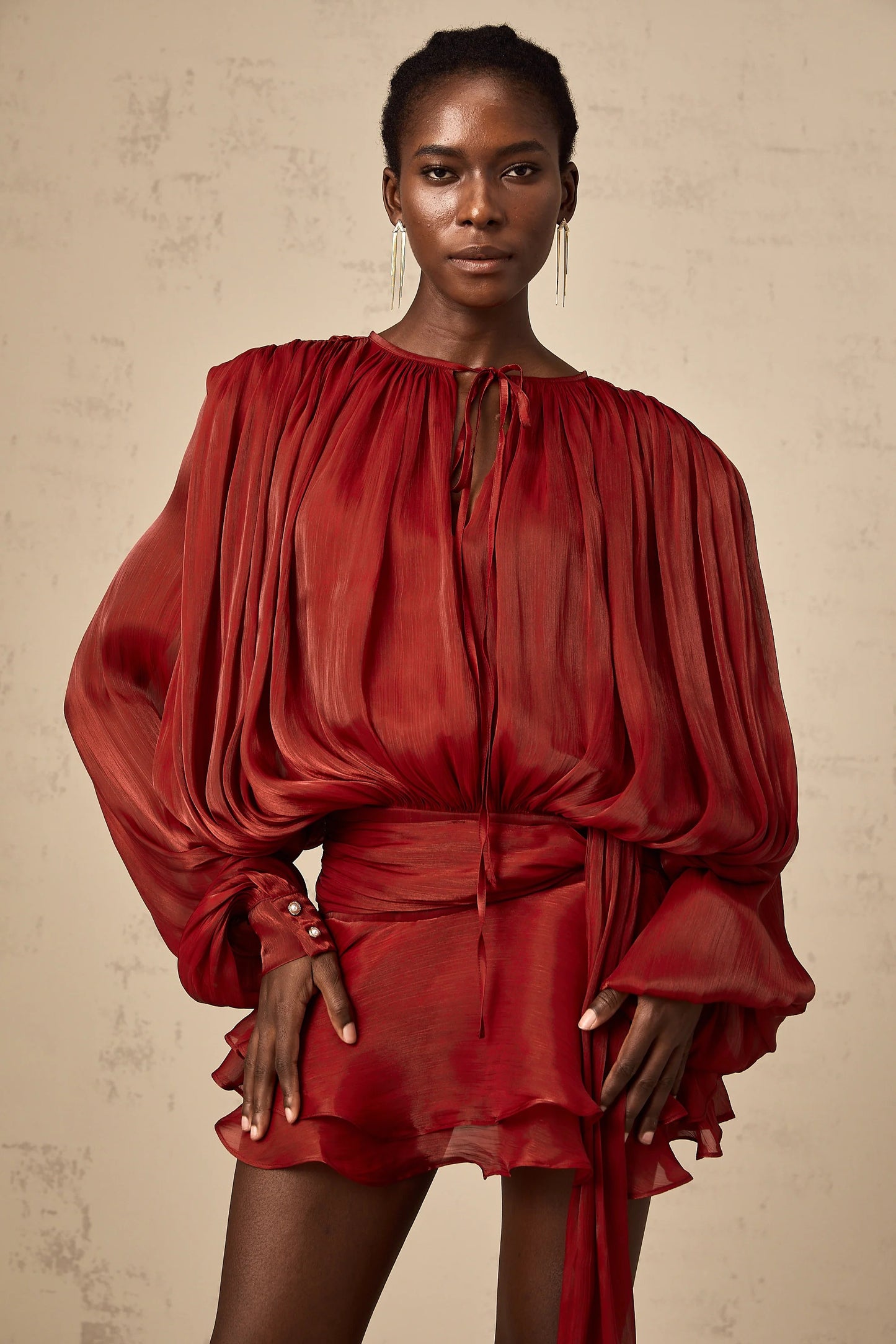 Eugenie Red Fully Pleated Ruffled Mini Dress