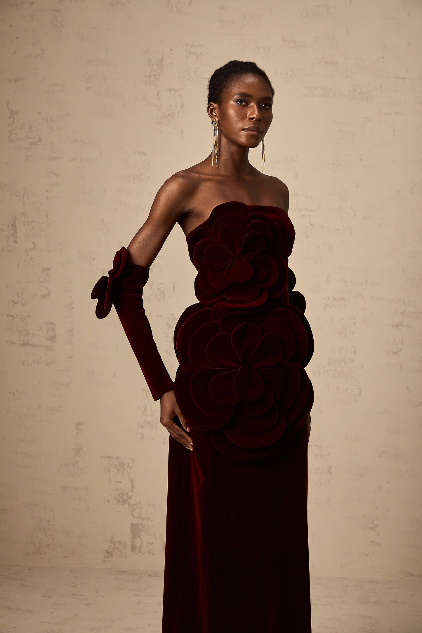 Azura Red Floral Applique Maxi Dress
