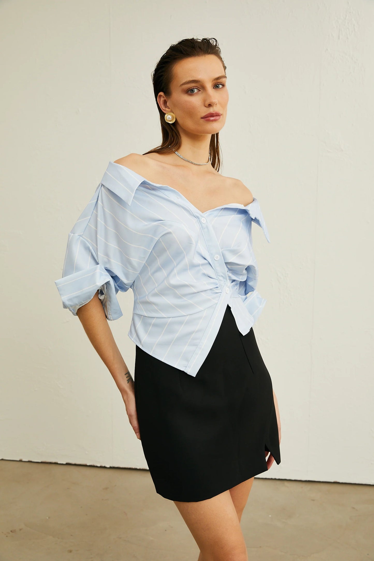 Helene Striped Off-Shoulder Blouse